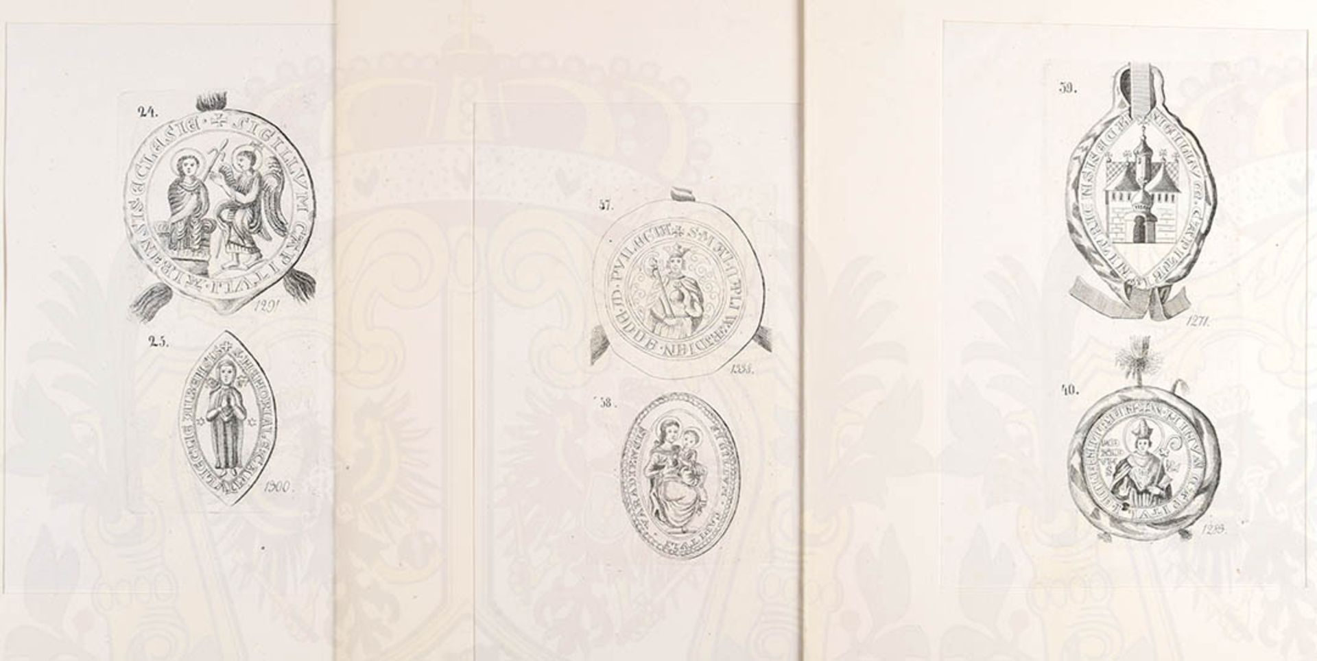 SAMMLUNG 43 STAHLSTICHE, kleinf. Blätter mit Abb. von 1 oder 2 mittelalterlichen Siegeln, um 1850, - Bild 3 aus 4