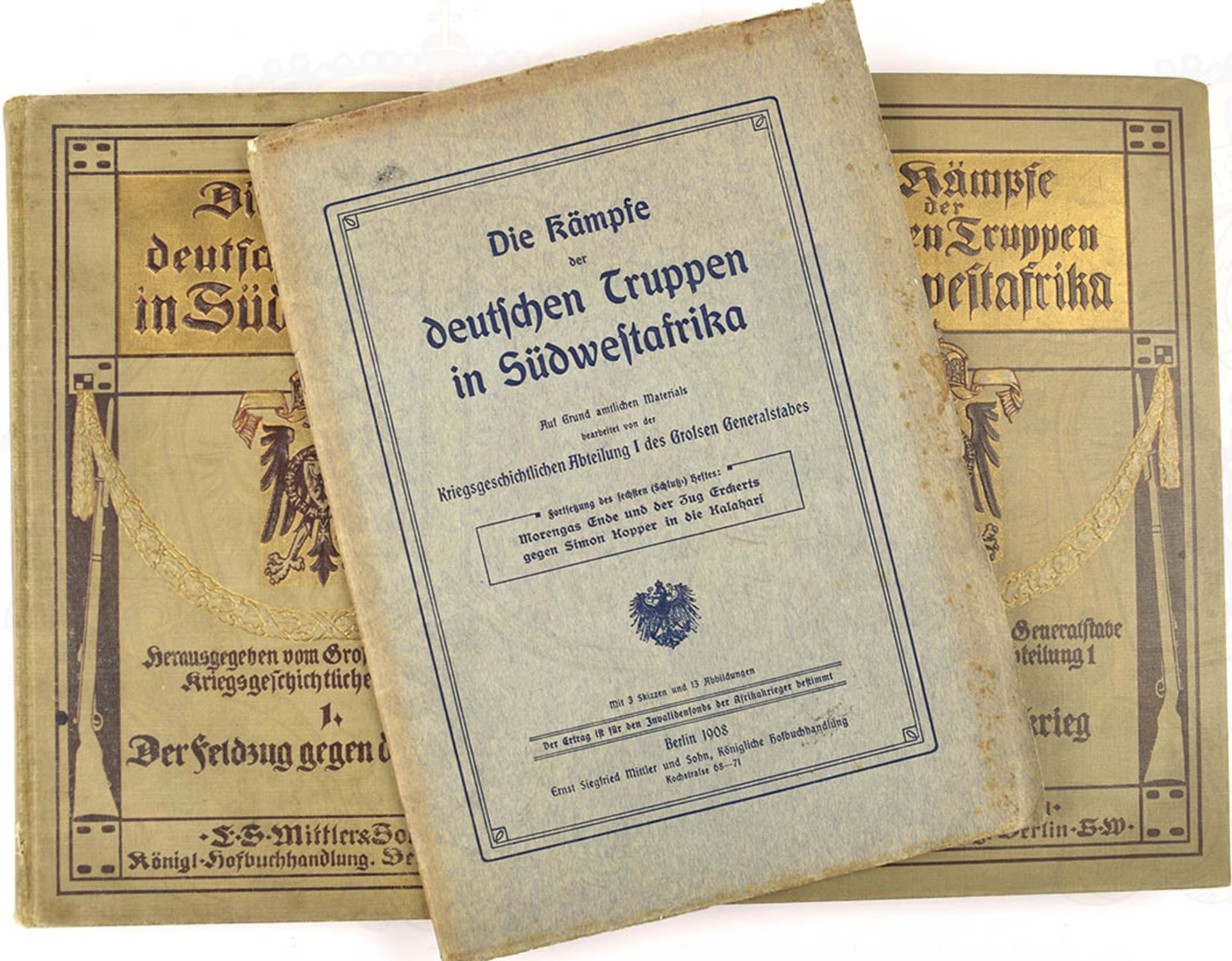 DIE KÄMPFE DER DEUTSCHEN TRUPPEN IN SÜDWESTAFRIKA, Bde. 1 u 2 u. d. Nachtrag, Bln. 1906-1908, zahlr.
