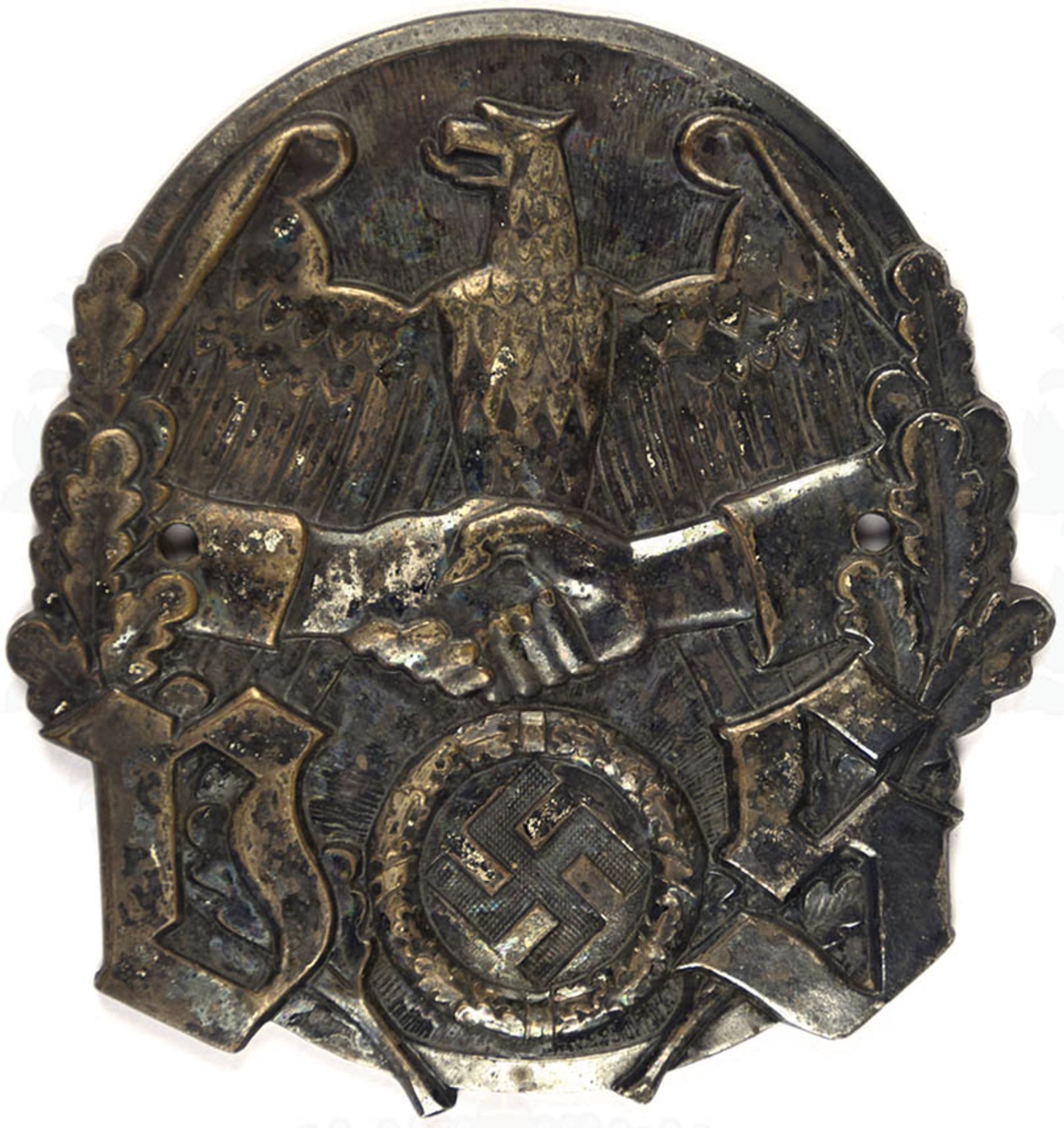 PLAKETTE VOLKSABSTIMMUNG SAAR, Bronze, m. Resten d. Verslb., Herst. "F. Mannheim, Kaiserlautern",