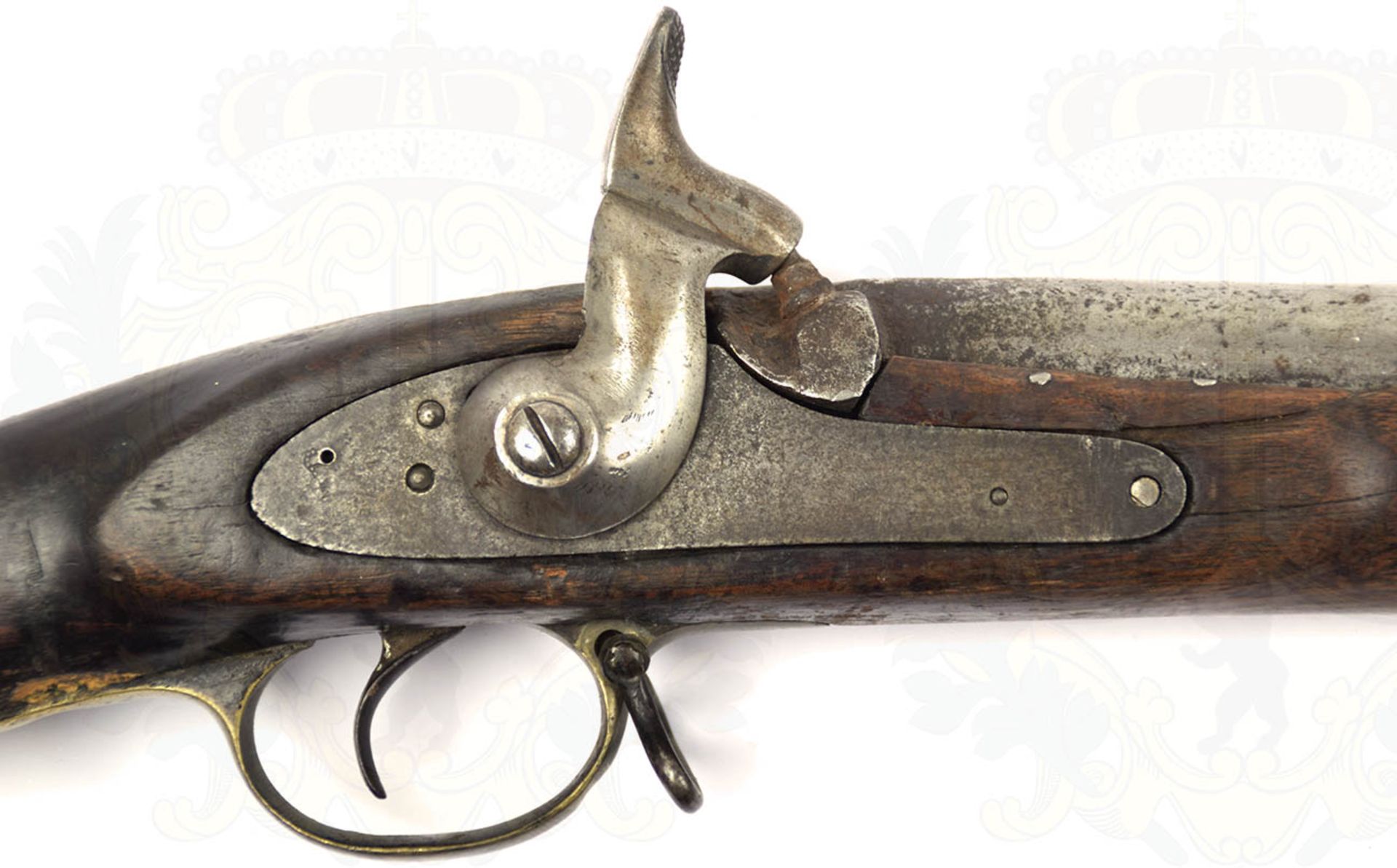 PERKUSSIONSGEWEHR, Enfield, England, um 1850, glatter Lauf, ca. Kal. 16 mm, m. Klappvisier, diese m. - Bild 2 aus 4