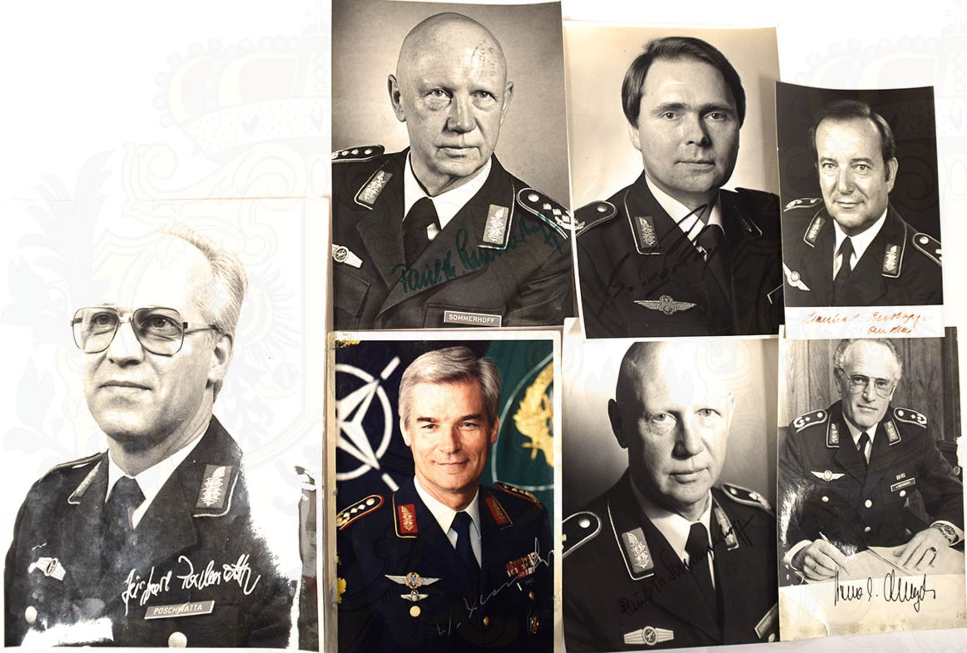 7 PORTRAITFOTOS GENERALE DER BUNDESLUFTWAFFE, 1970er-1980er Jahre, jew. m. OU: E. Eimer, M. Philipp,