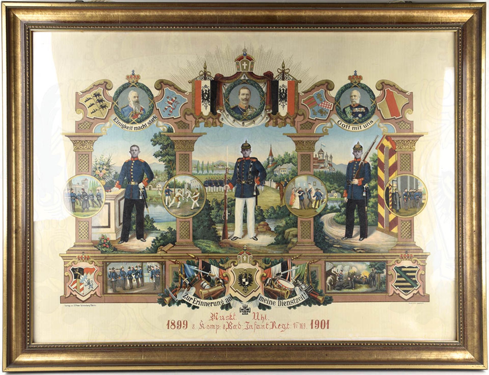 RESERVISTENBILD e. Musketiers, 8. Kp., 8. Bad. IR Nr. 169, 1899-1901, farb. Druck,