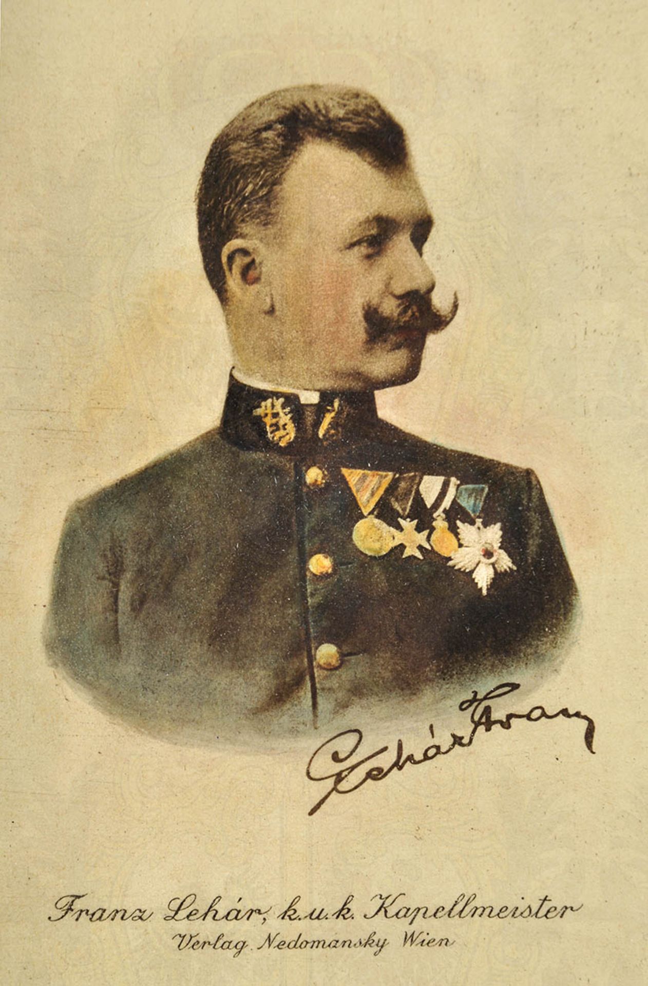 PORTRAITBILD FRANZ LEHAR (1870-1948), österr. Komponist, col. Tiefdruckbild, in Uniform e. - Bild 2 aus 2