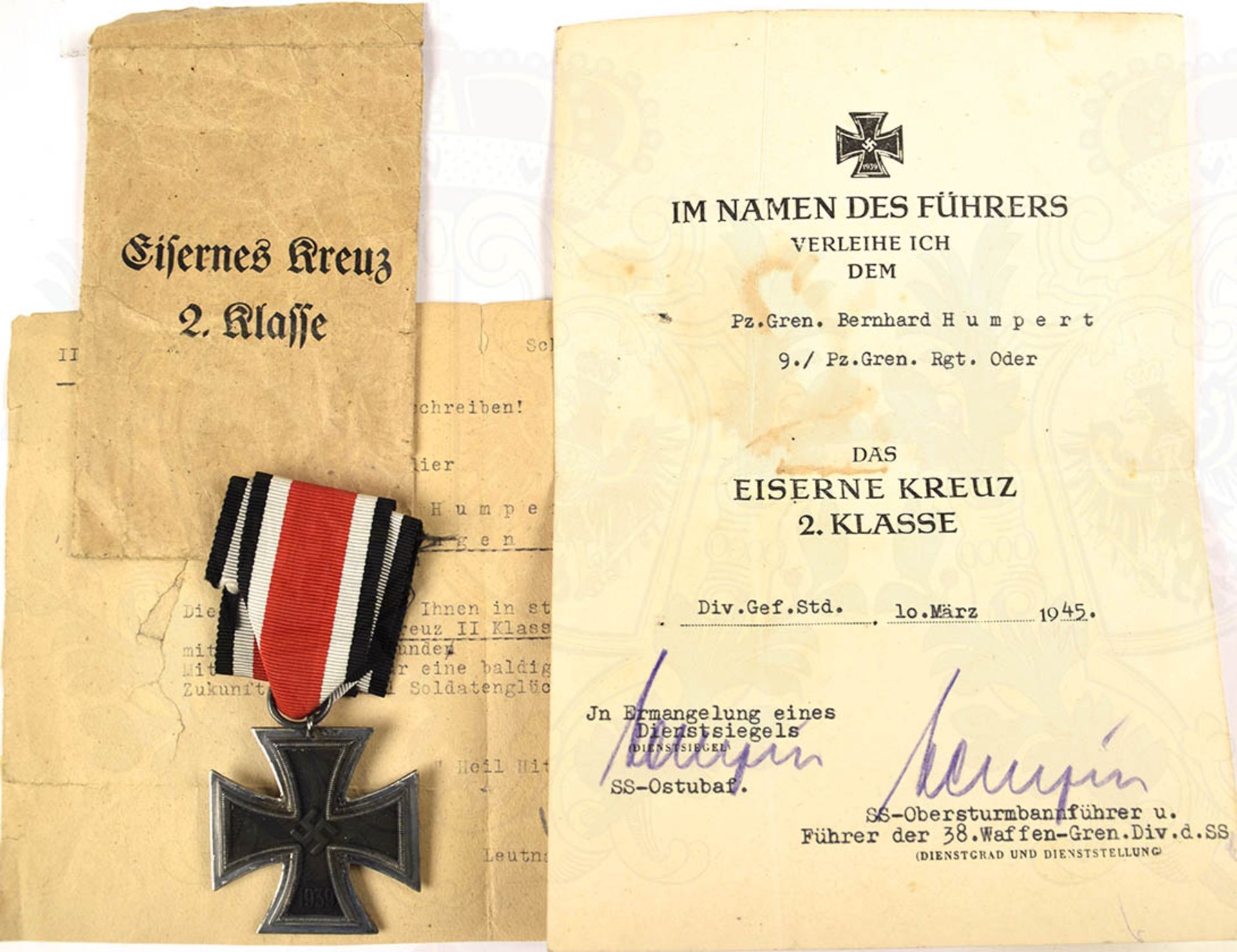 NACHLAß EINES PANZERGRENADIERS, (SS ?), d. 9./Pz.-Gren.-Rgt. "Oder", EK II 1939, Eisenkern/verslb./