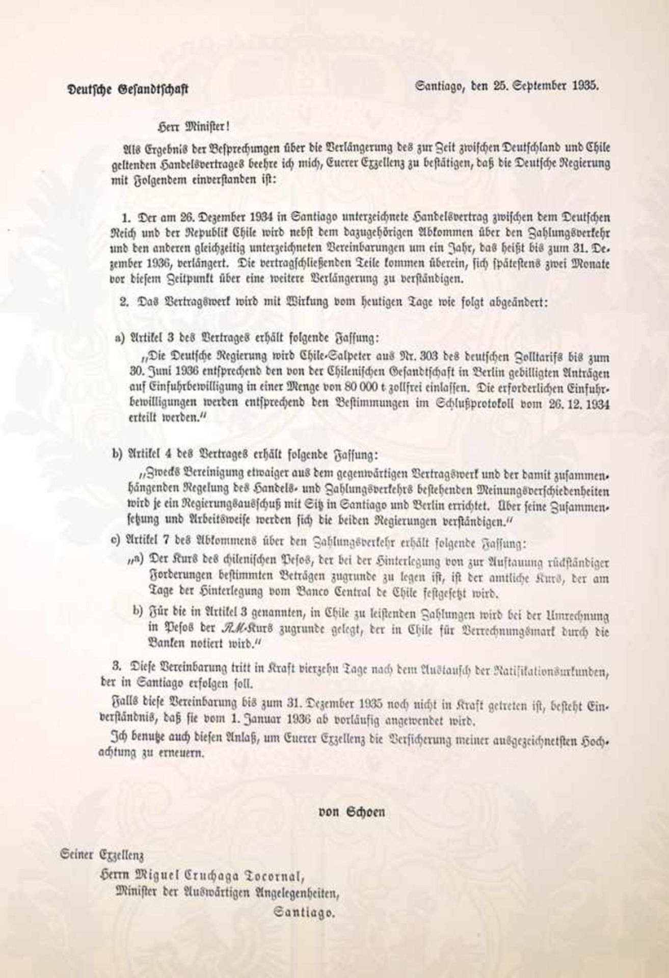 ADOLF HITLER, Bestätigungsurkunde zur deutsch-chilenischen Vereinbarung vom 25. September 1935 - Bild 6 aus 9