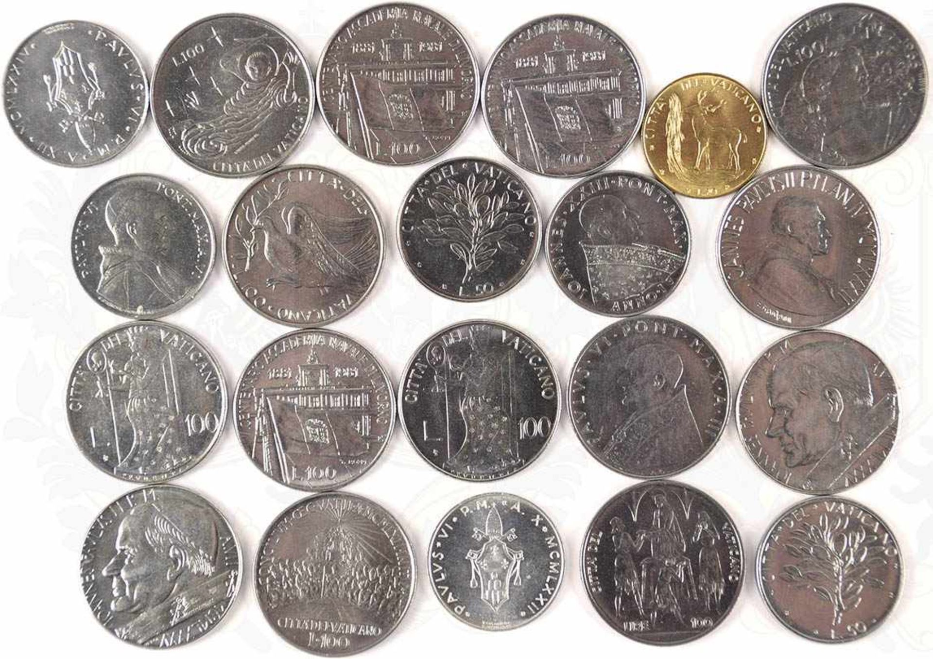 18 KURSMÜNZEN VATIKANSTADT, 50 u. 100 Vatikanische Lira, 1962-82, dazu 3 Jubiläums-Münzen 100