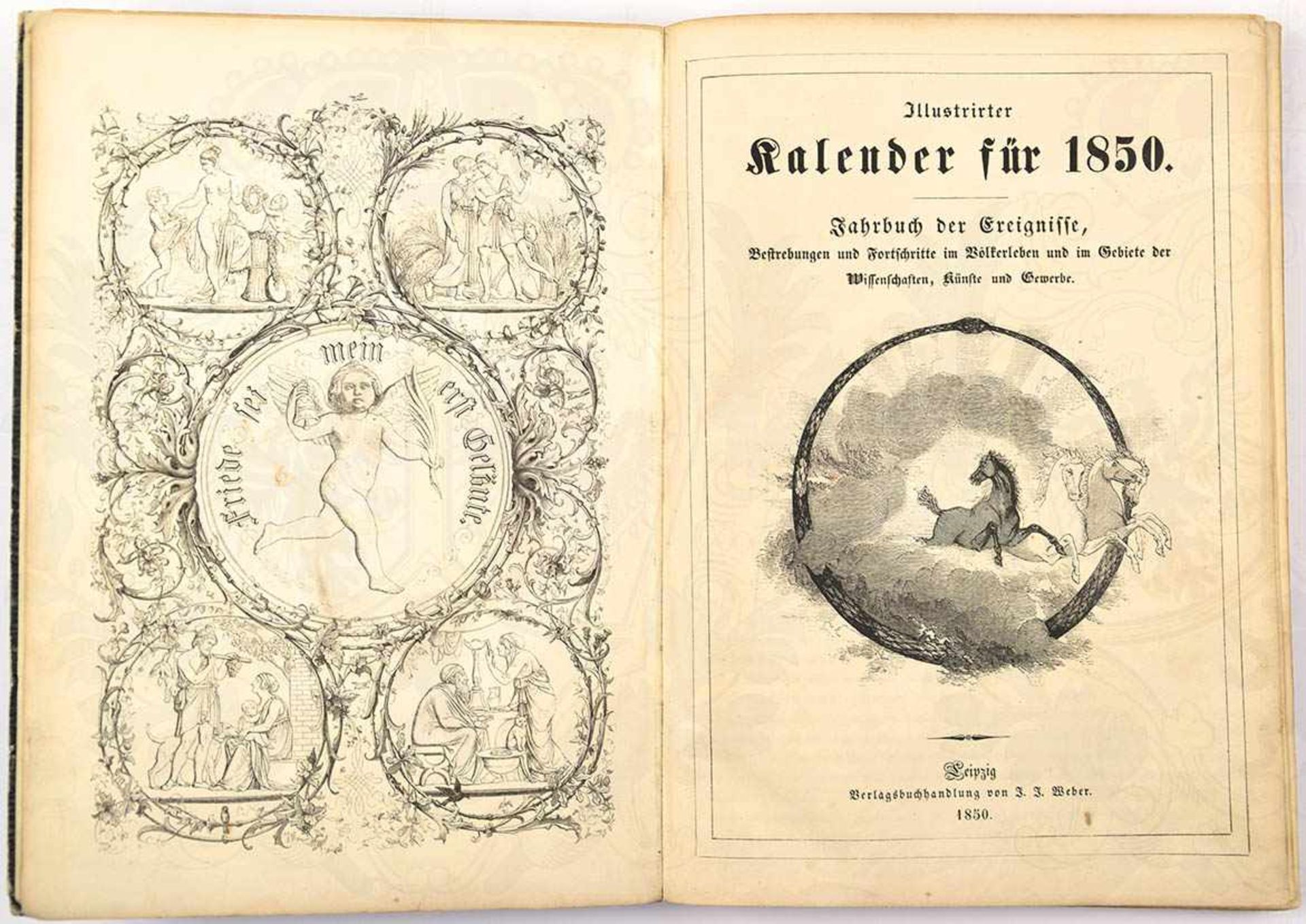 ILLUSTRIERTER KALENDER 1850, „Jahrbuch d. Ereignisse...“, Weber-V. Lpz., 1 Titelkupfer u. zahlr.,