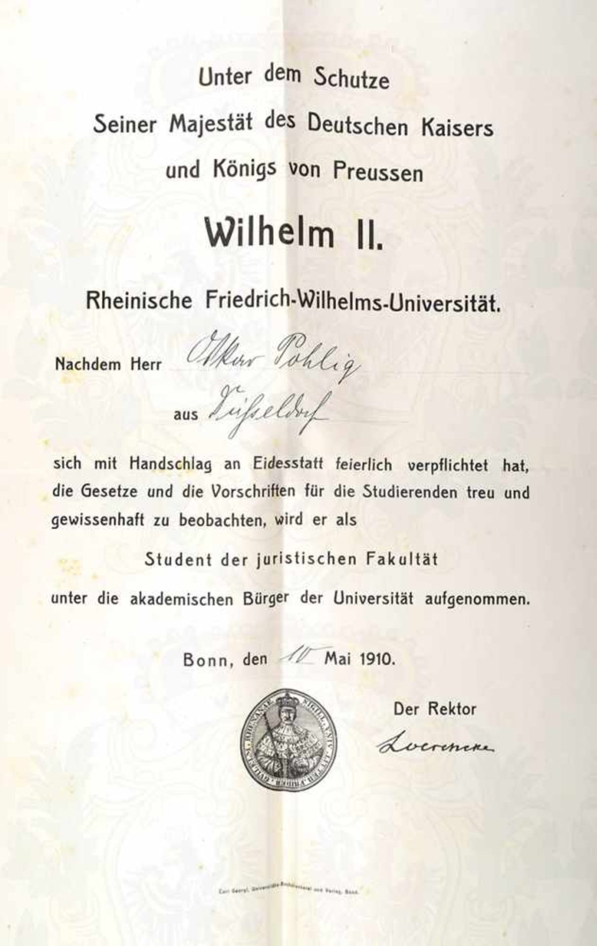 URKUNDENGRUPPE EINES STUDENTEN, 4 Fakultätsurkunden Freiburg 1907, München 1908 u. 2x Bonn 1910 u. - Bild 2 aus 2
