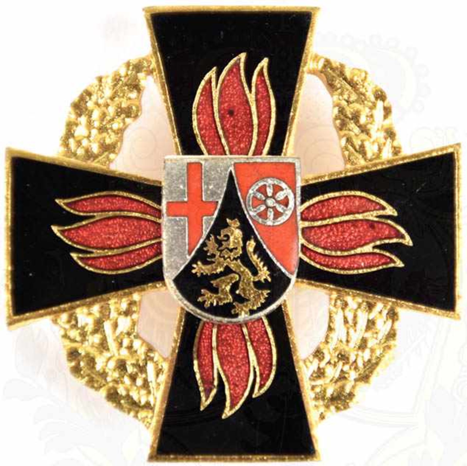 FEUERWEHR-EHRENZEICHEN RHEINLAND-PFALZ, 3. Stufe, Steckkreuz in Gold, ohne Inschrift, 1956-1984, - Bild 2 aus 3