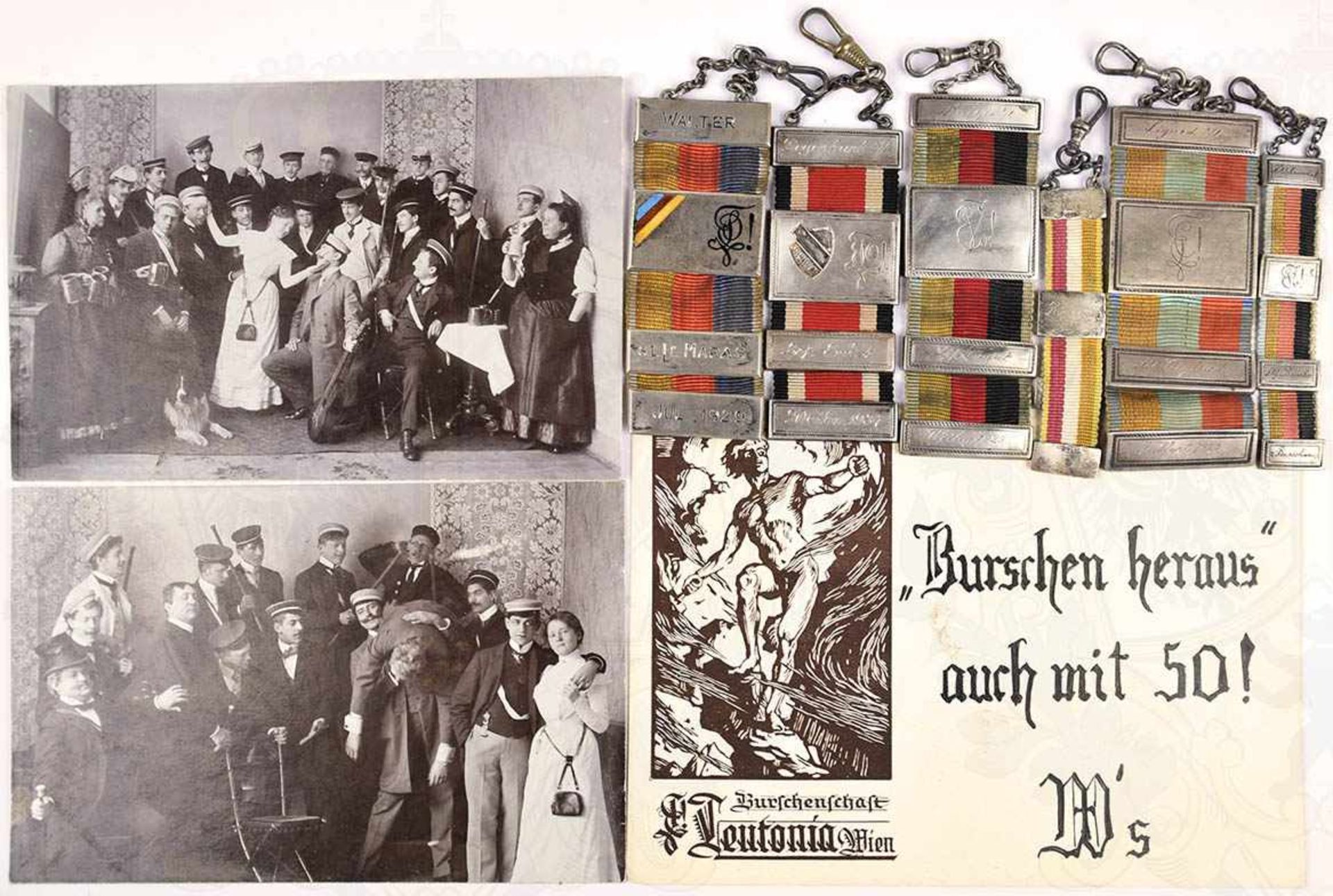 6 UHREN-CHATELAINS, dabei Berliner Burschenschaften u. Wiener Burschenschaft Moldavia, 1929-1934,