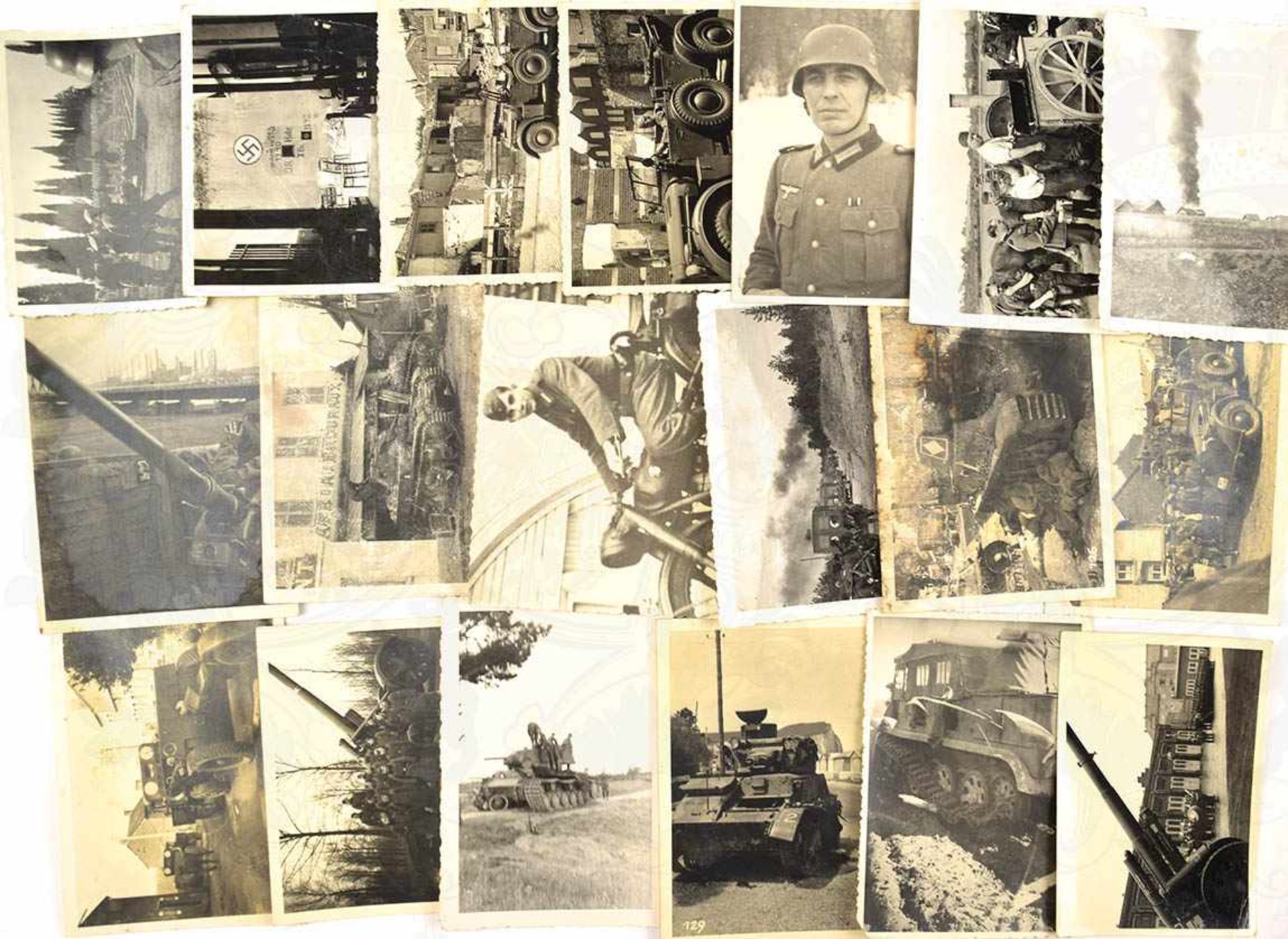 KONVOLUT 135 FOTOS, Geschütze, abgeschossene Panzer, Stellungen, Feldküchen, Pioniere b. Brückenbau,