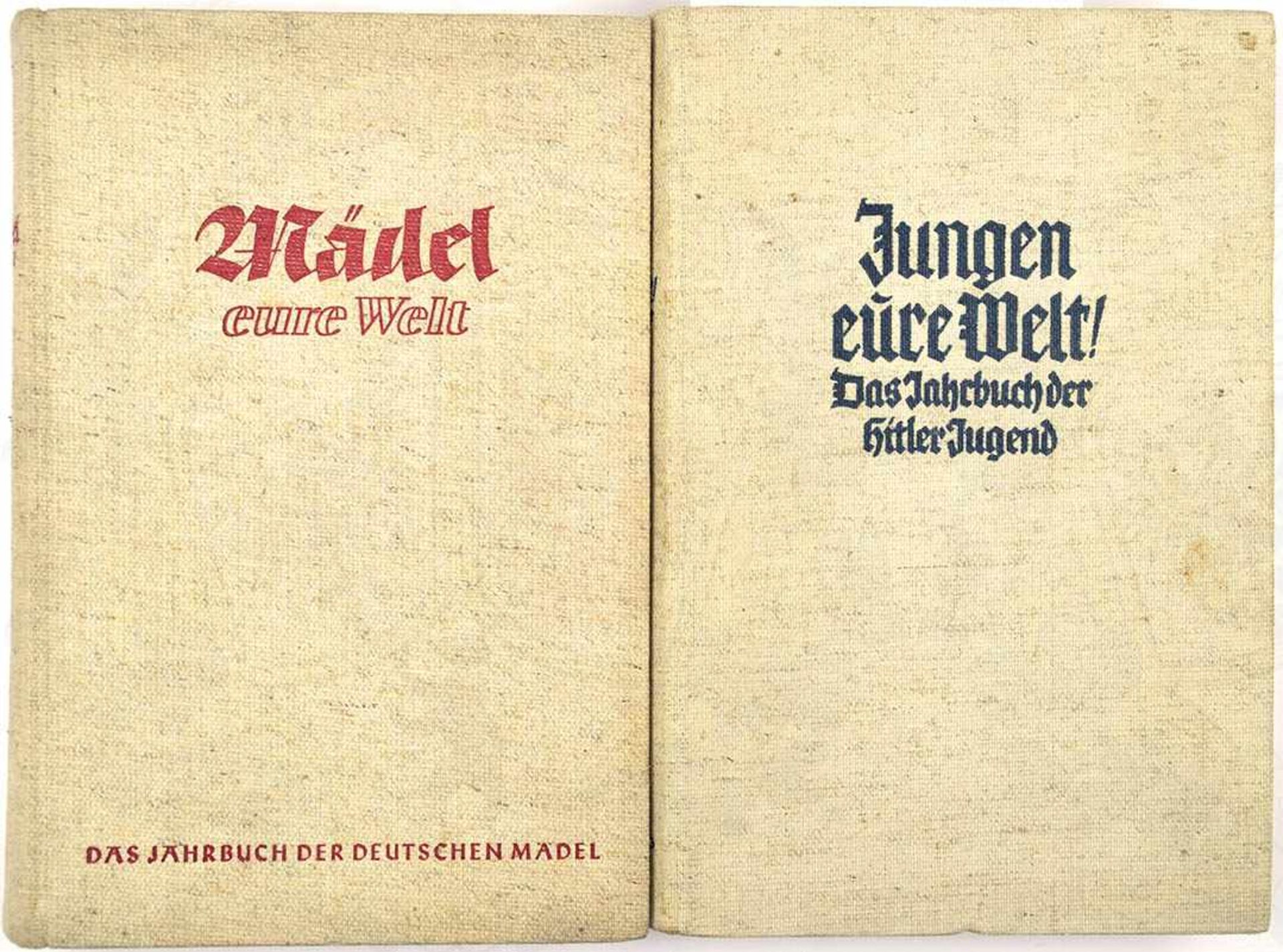 2 HJ-JAHRBÜCHER, „Jungen eure Welt“, Eher-V. 1939, Vorsatz m. zeitgen. Tinten-OU „Jutta Rüdiger“, (