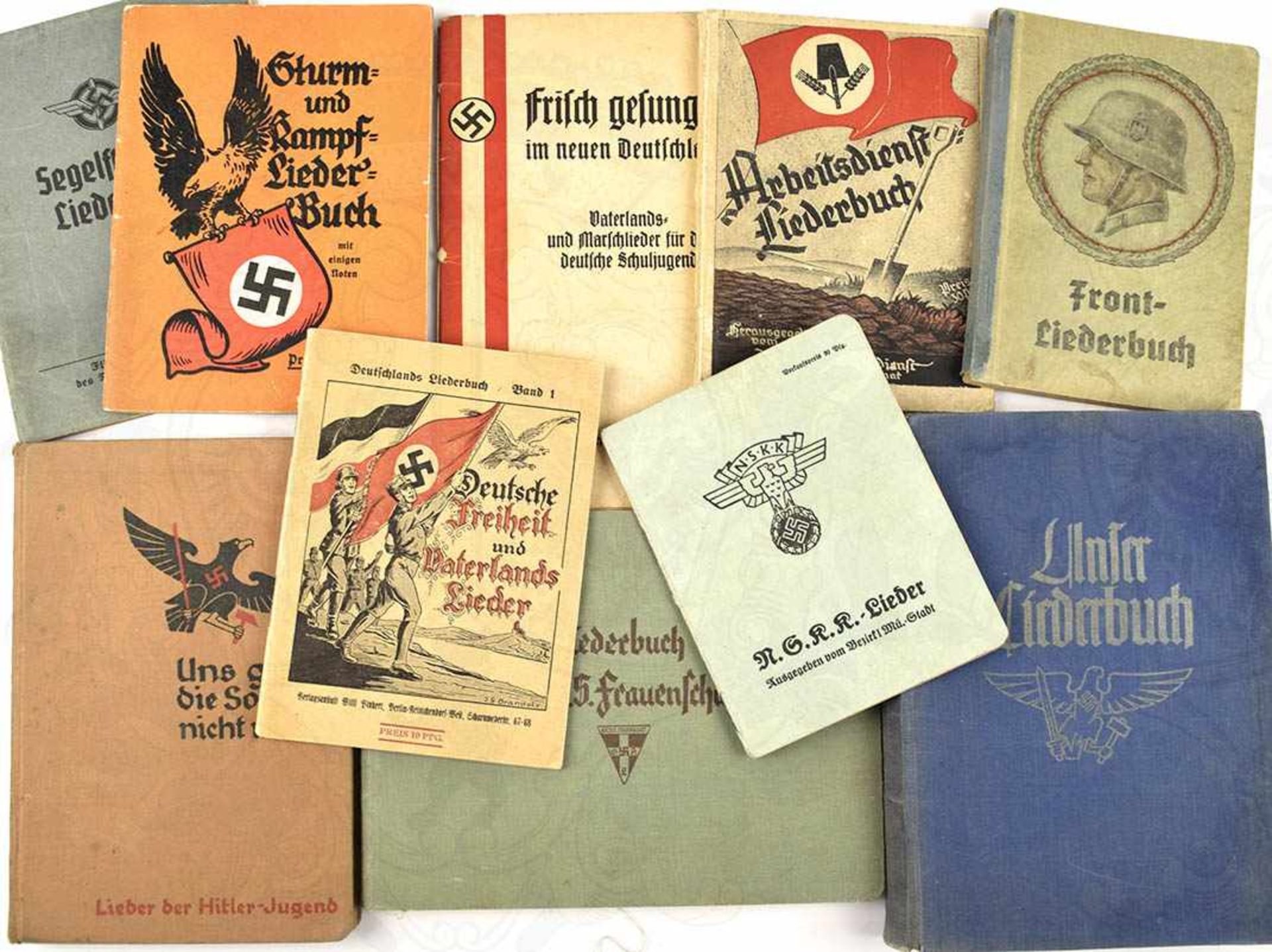 11 LIEDERBÜCHER, HJ, SA, NSDAP, NSV, RAD, NSKK, DLV-Segelflieger, Stahlhelm u. Wehrmacht, 1933-1940,