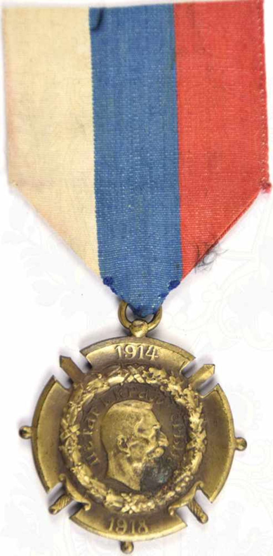 KRIEGS-ERINNERUNGSMEDAILLE 1914-1918, Königreich Serbien, Bronze, gedunkelt, am Band