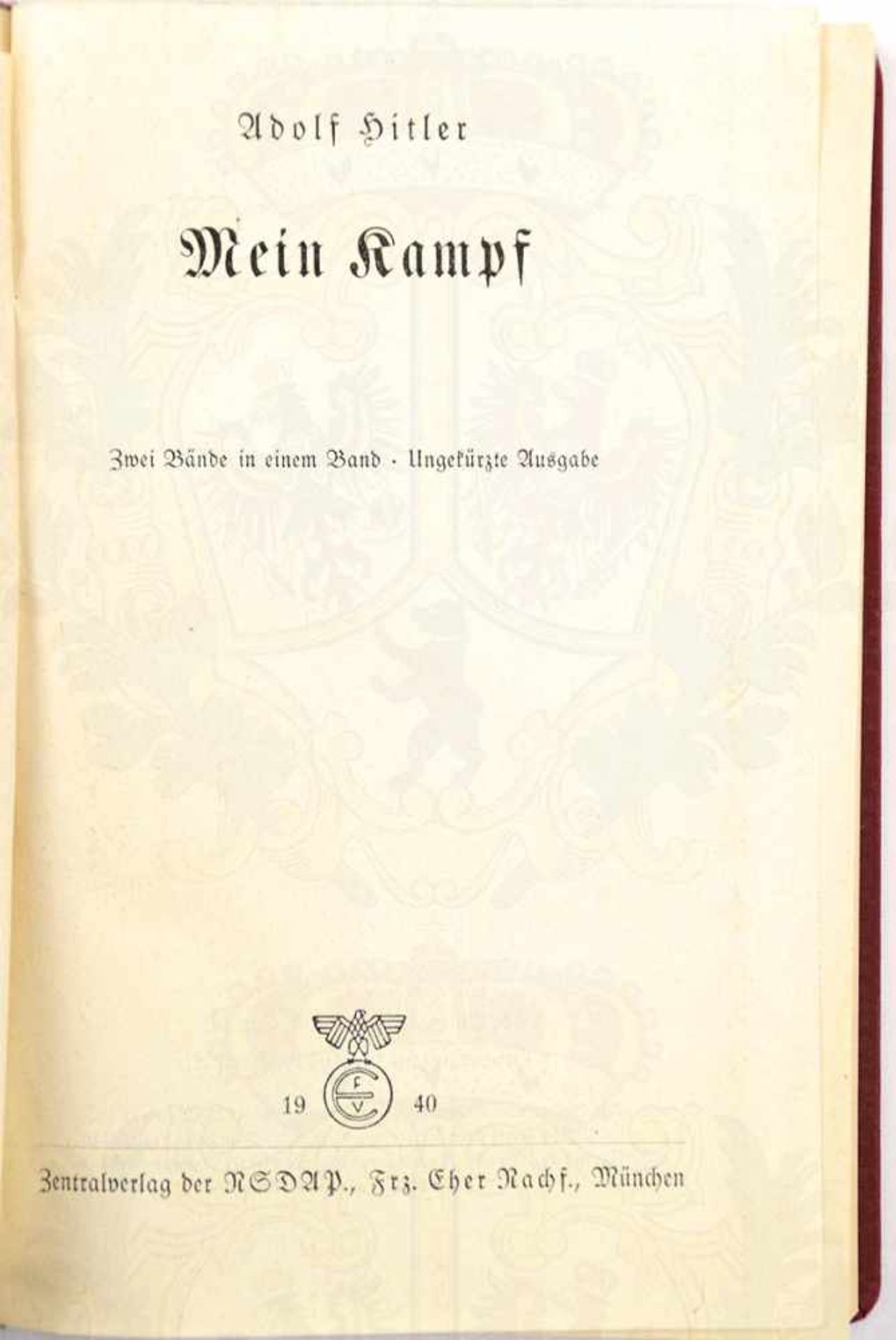 MEIN KAMPF, Dünndruckausgabe, Adolf Hitler, 5. Aufl., Eher-Verlag, München 1940, 781 S., 1 Portrait, - Bild 3 aus 3