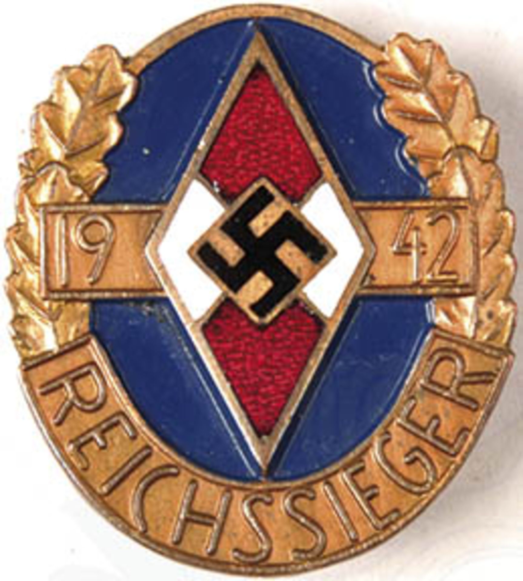 BRONZENE EHRENNADEL DES DEUTSCHEN JUGENDMEISTERS „Reichssieger 1942“, Buntmetall, tls. emaill./