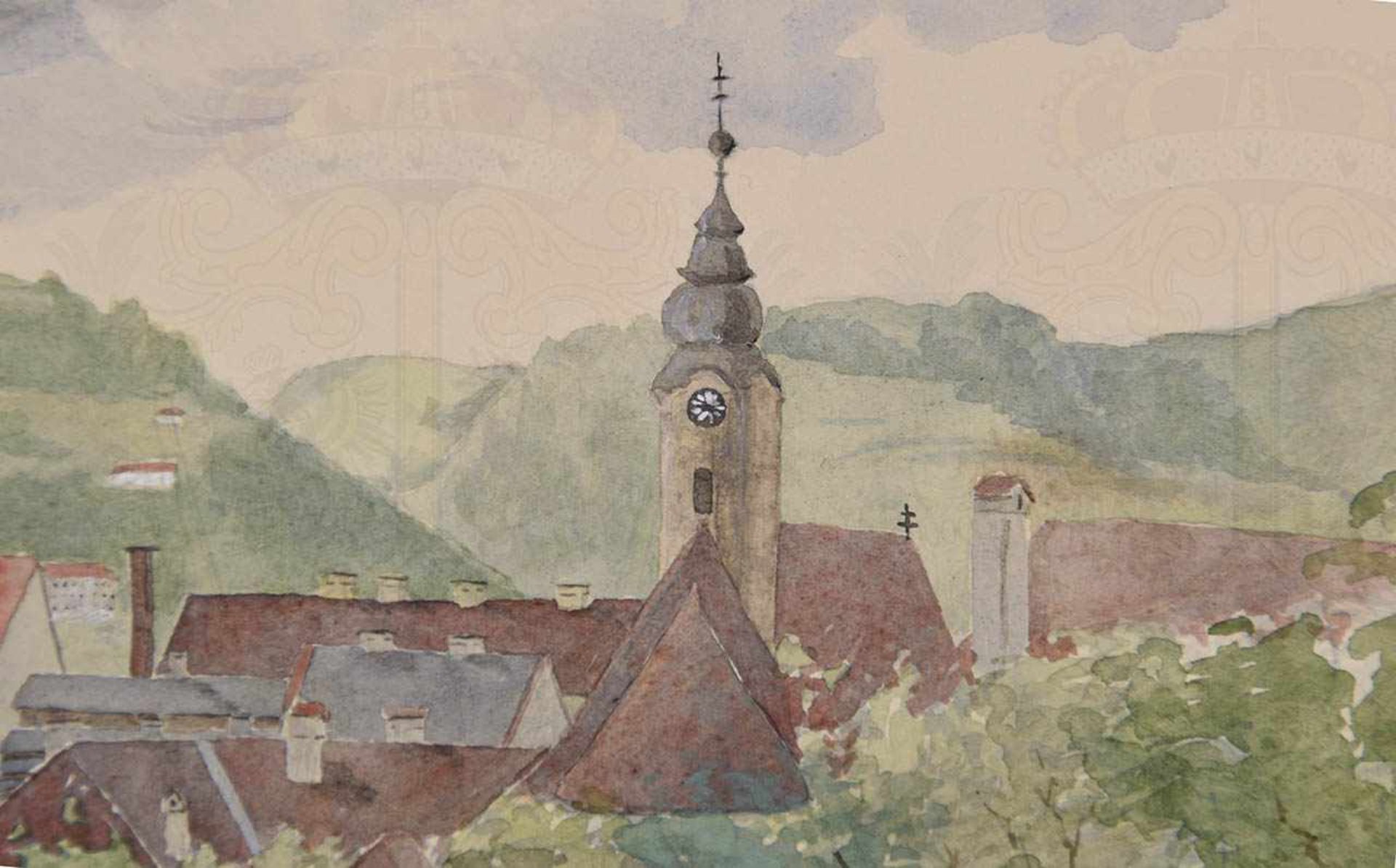 AQUARELL VON ADOLF HITLER, „St. Magdalenen bei Linz“, nördlicher Stadtteil von Linz, an der Donau - Bild 2 aus 6