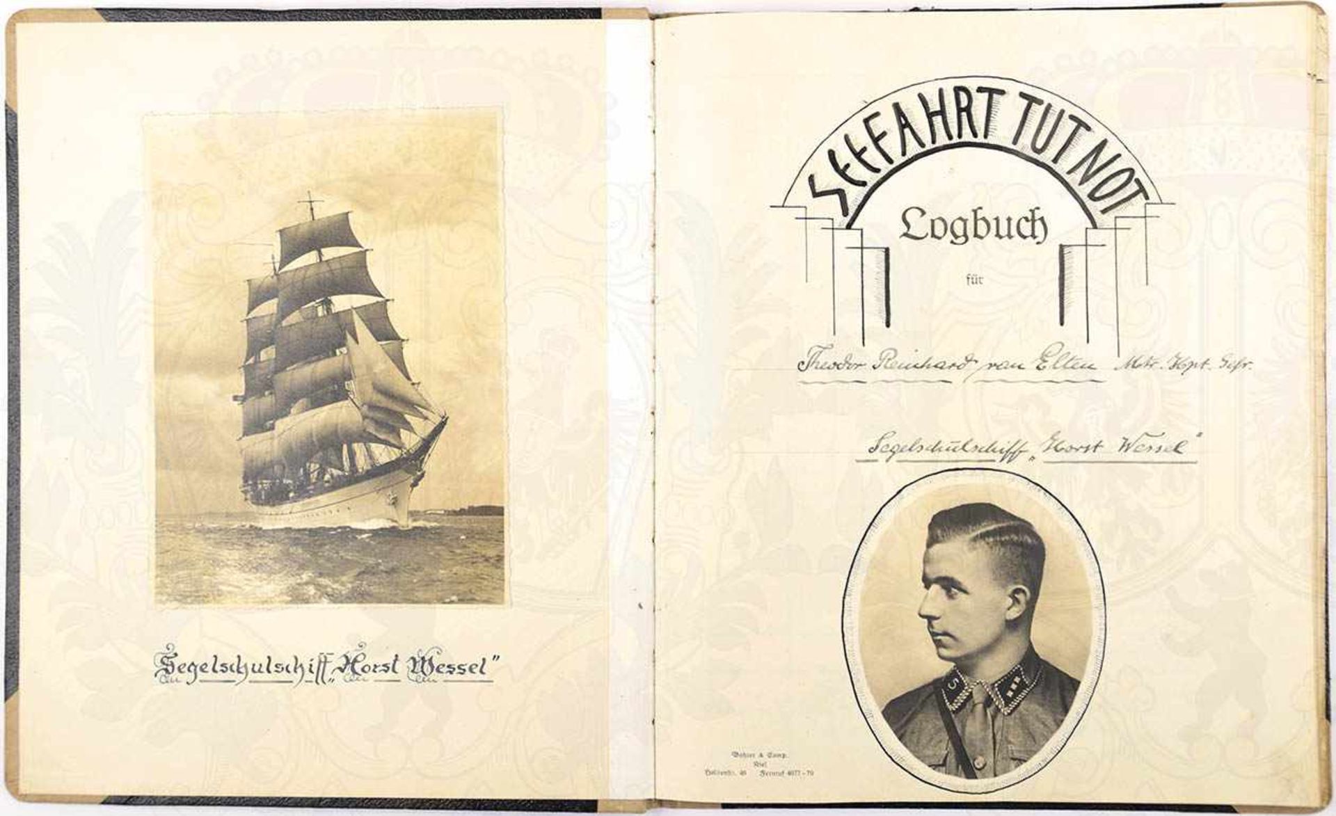 LOGBUCH SEGELSCHULSCHIFF „HORST WESSEL“, eines Matrosen-Hauptgefreiten, 108 eingenhändig