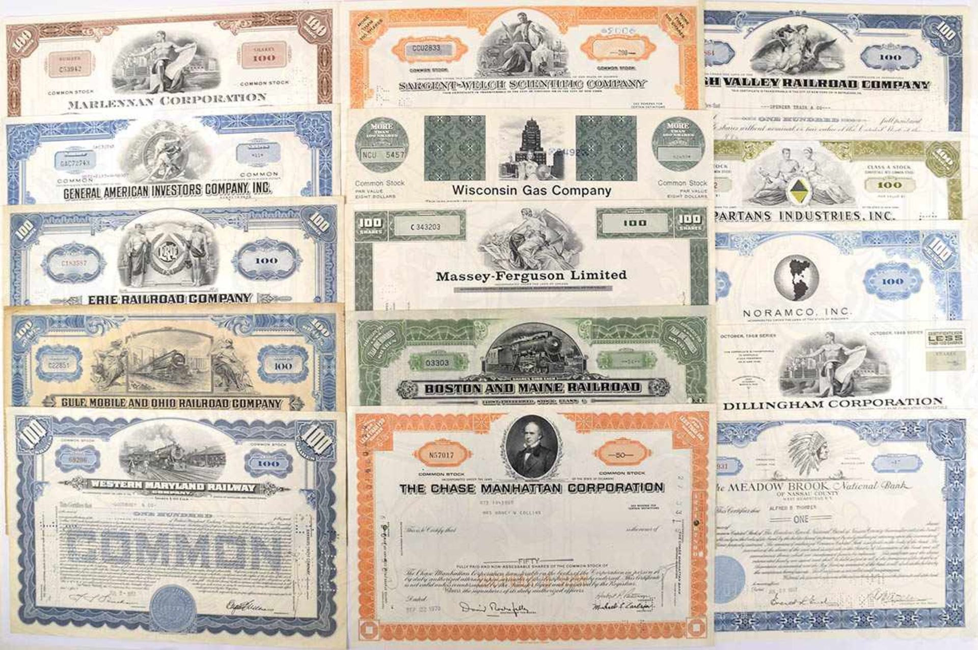 23 AKTIEN USA, 1932-1976, 1x 1983, Boston-Maine Railroad, Erie Railroad, Western Maryland