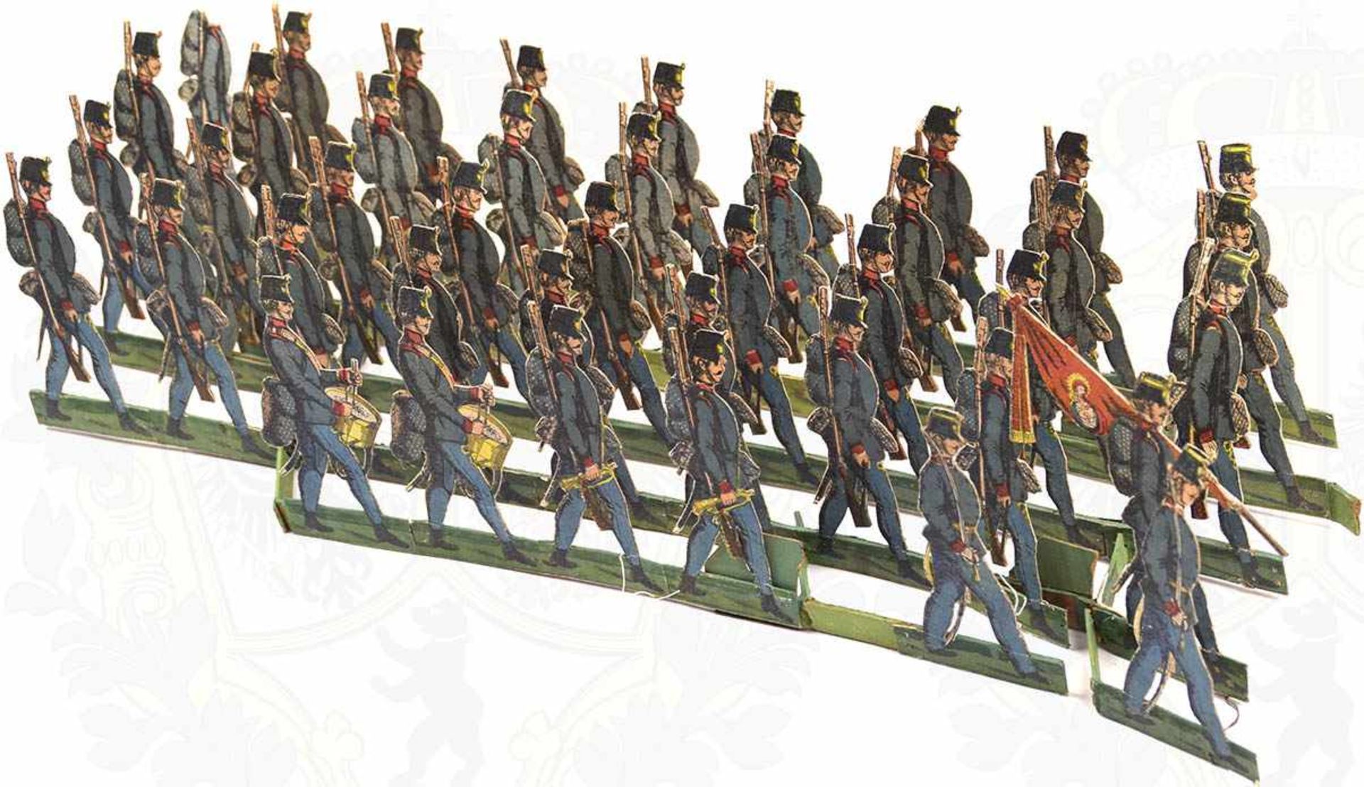 FIGUREN-DIORAMA e. K.u.K. Infanterie-Kompanie, 42 Flachfiguren aus Karton, Offz. u. Infanteristen, - Bild 2 aus 3