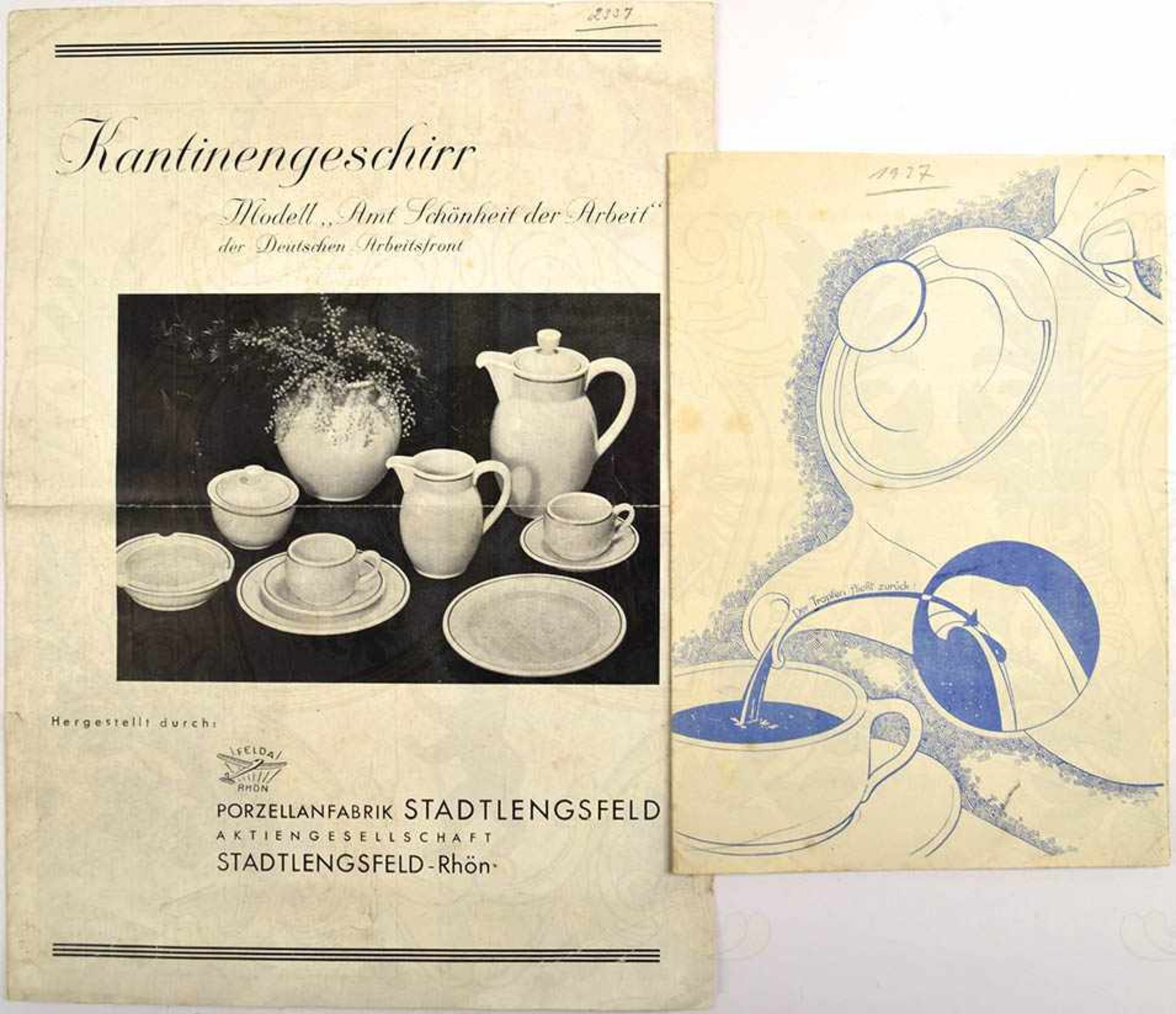 2 PREISLISTEN FÜR PORZELLANGESCHIRR, Porzellanfabrik Stadtlengsfeld/Rhön, 30er Jahre, jew. 4 S., A