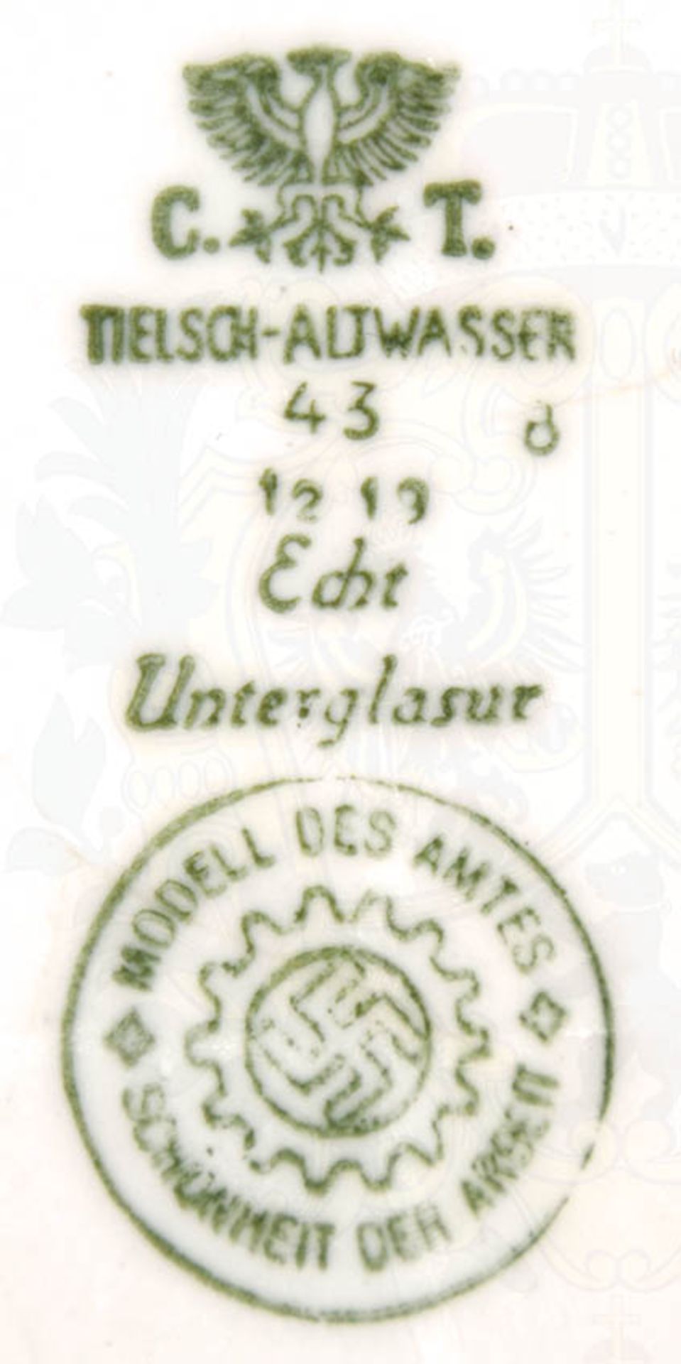 GEMÜSESCHÜSSEL, weißes Steinzeug, glasiert, am Rand grüne Zierlinie, Bodenmarke „Modell des - Bild 2 aus 2