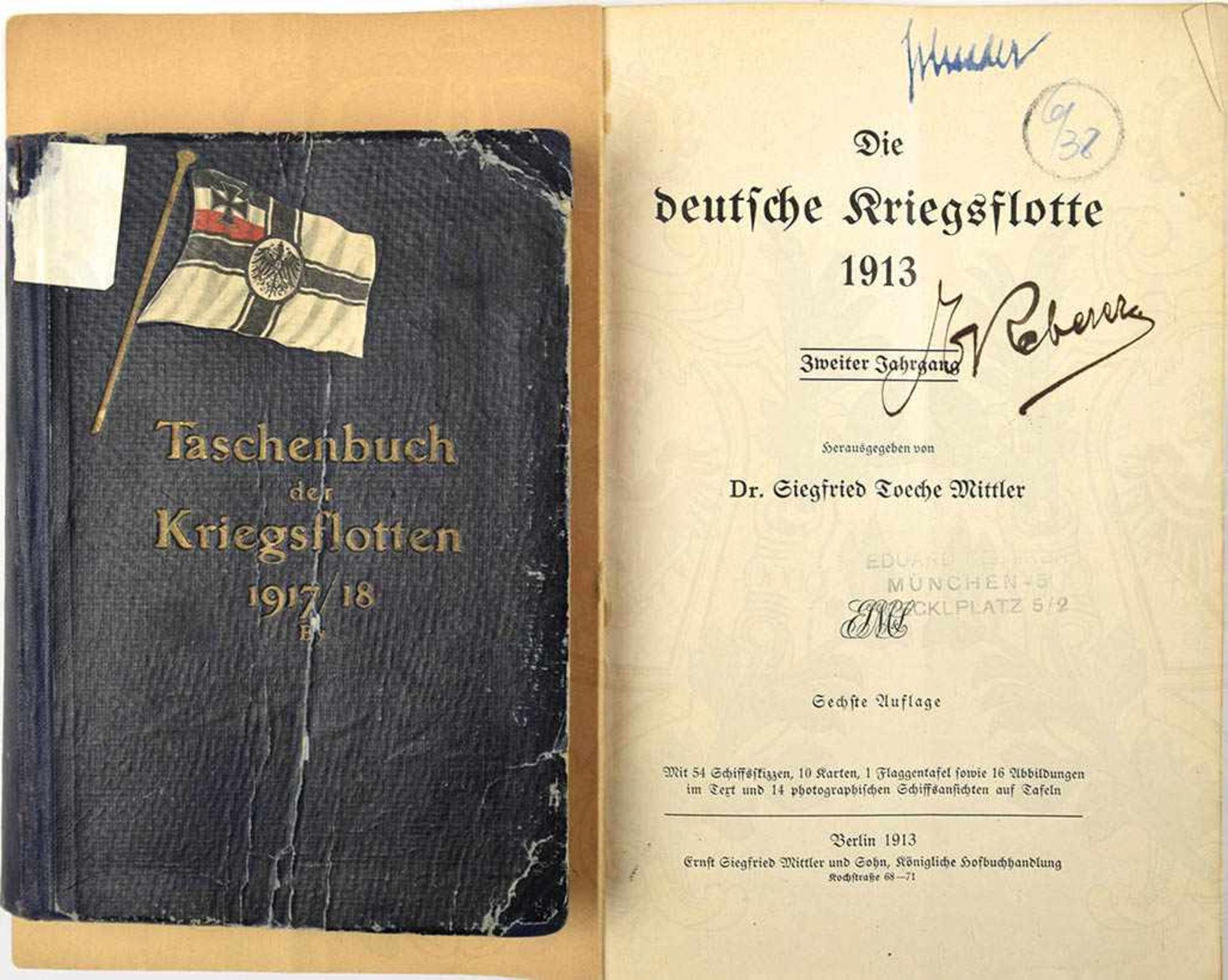 2 TITEL, „Taschenbuch der Kriegsflotten 1917/1918“; „Die deutsche Kriegsflotte 1913“, ges. 669 S.,