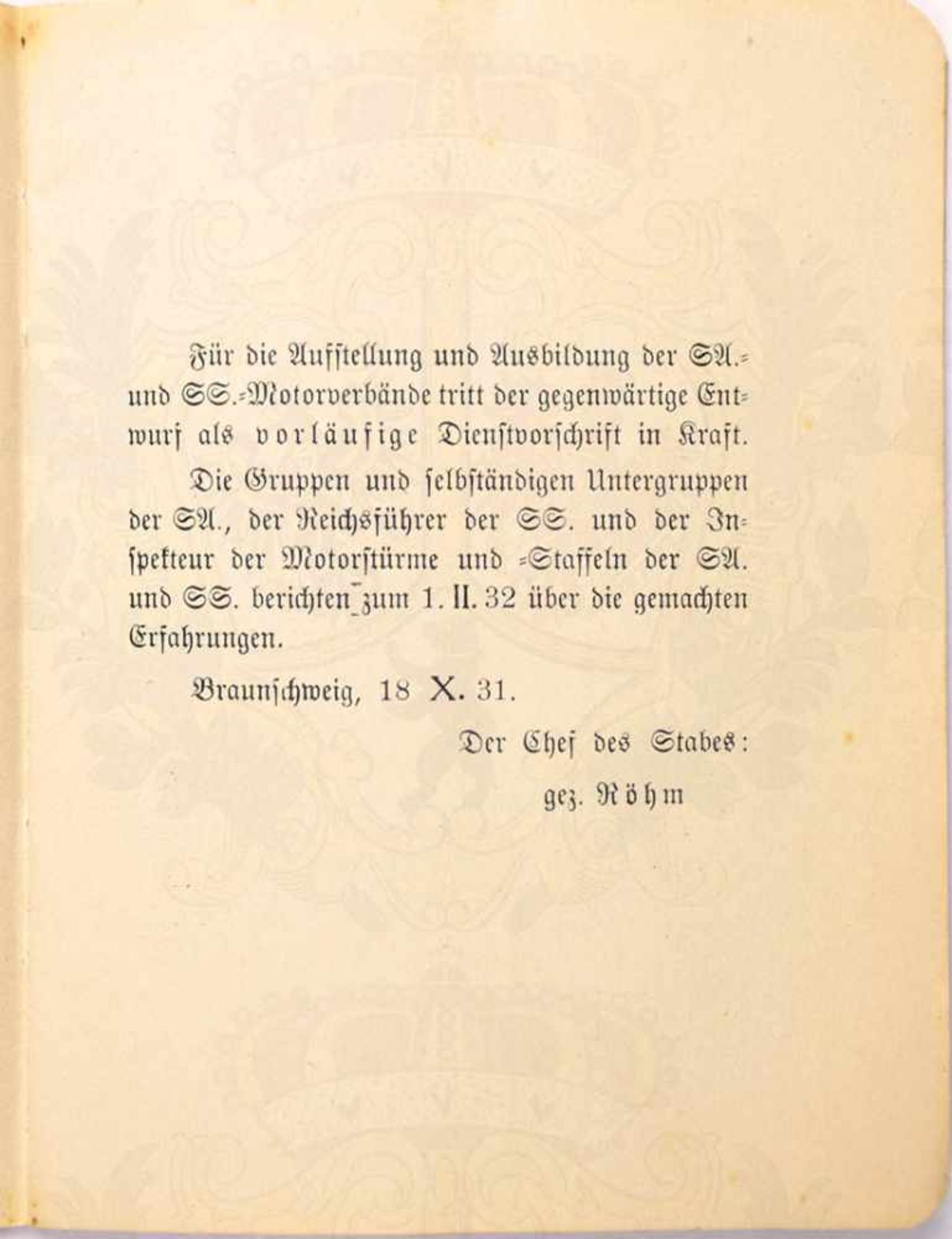 DIENSTVORSCHRIFT FÜR DIE SA- UND SS-MOTOR-VERBÄNDE „(Entwurf)“, Braunschweig 1931, Vorwort von Ernst - Bild 2 aus 2