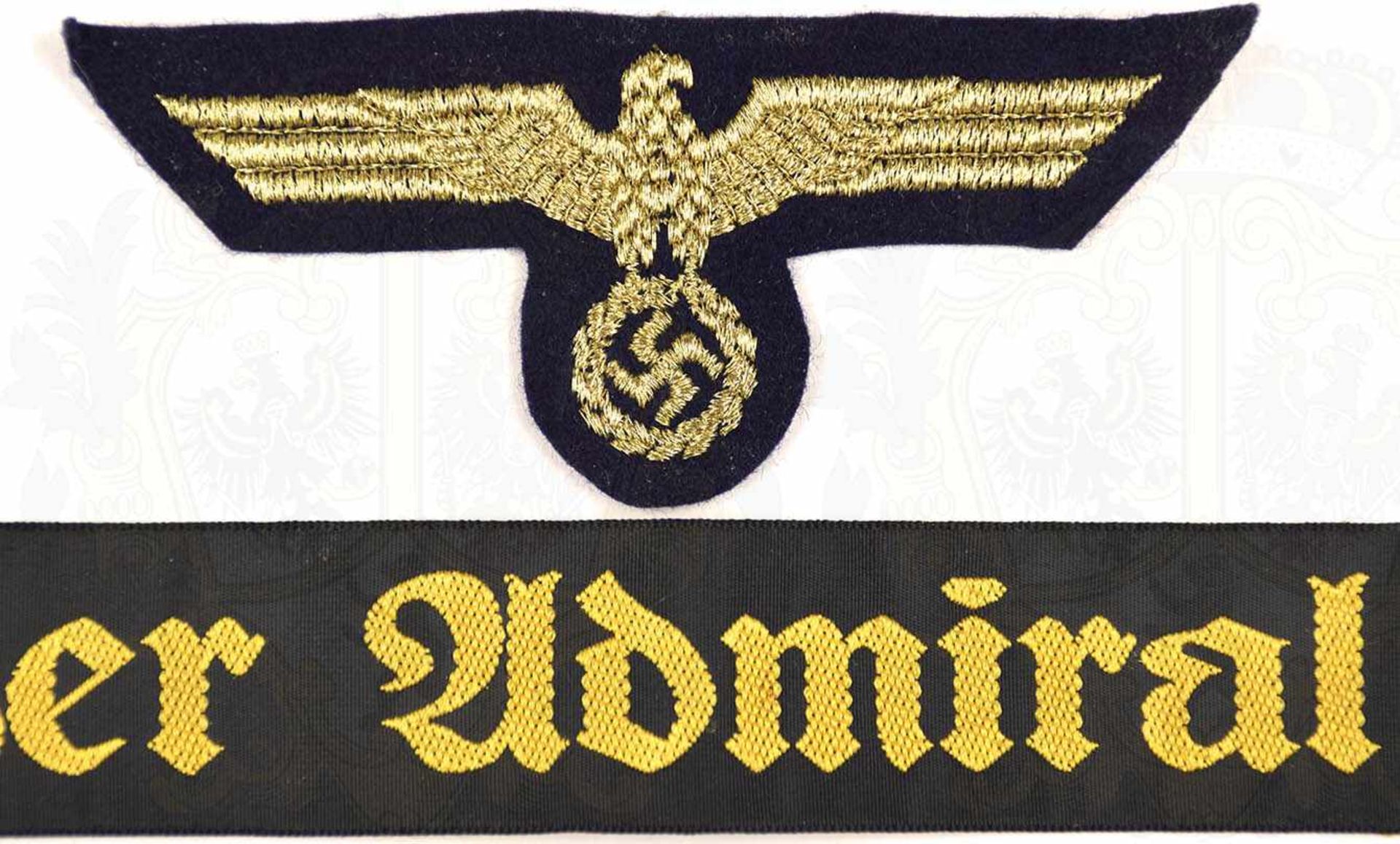 KONVOLUT: Mützenband „Kreuzer Admiral Hipper“, schwarzes seidiges Tuch, gld.farb. masch.-gewebter - Bild 2 aus 2