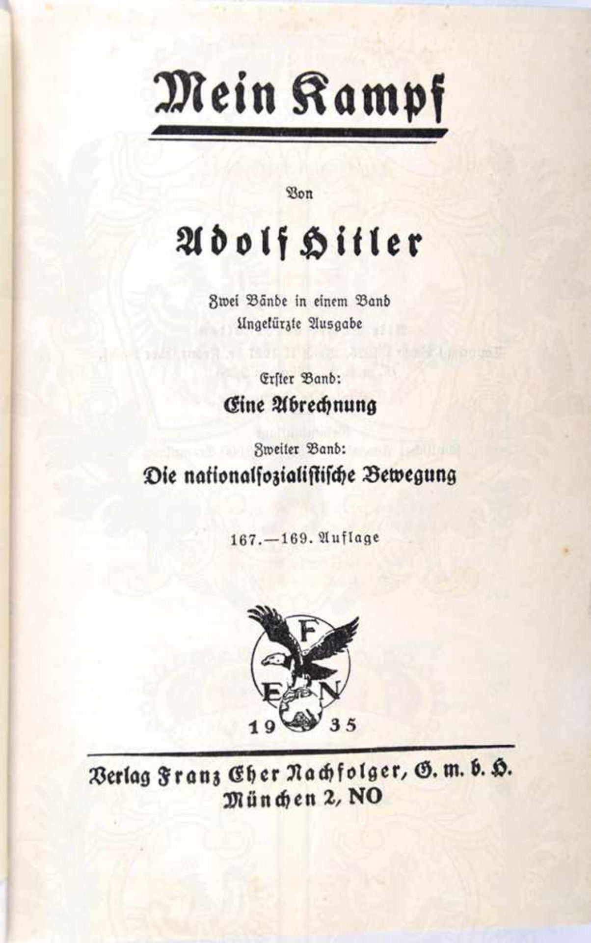 MEIN KAMPF, Adolf Hitler, Volksausgabe, Eher Verlag, 1935, Porträtbild, 781 S., Blanko-Vorsatz - Bild 3 aus 3