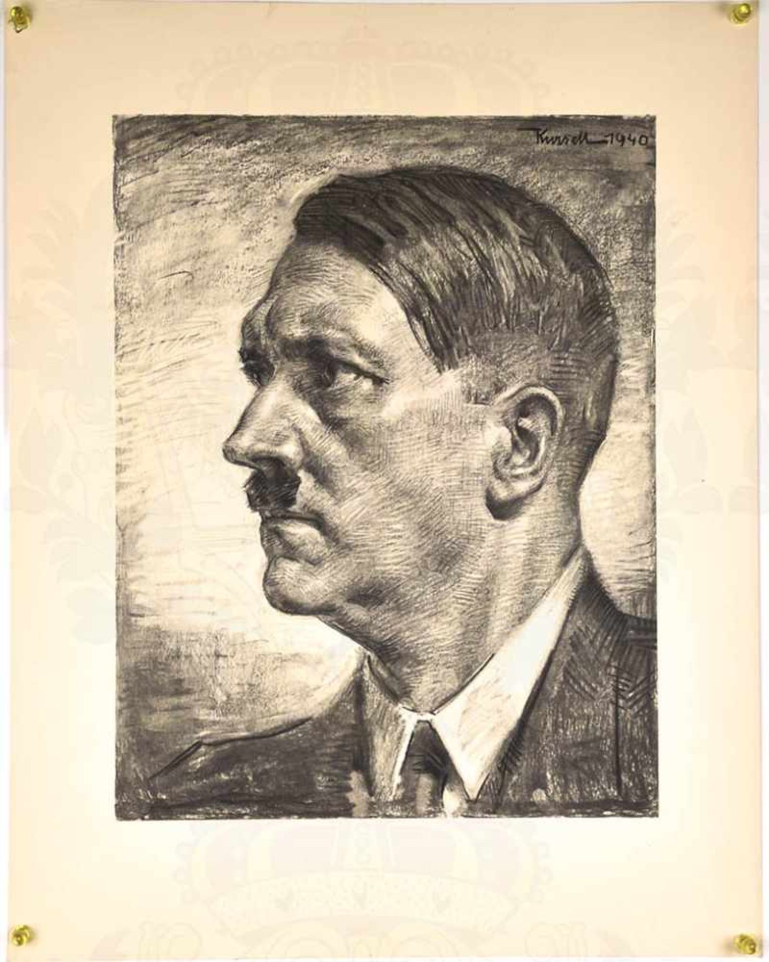 KOPFPORTRAIT ADOLF HITLER, 3/4-Ansicht im Anzug, Kunstdruck nach Kohlezeichn. von Otto von