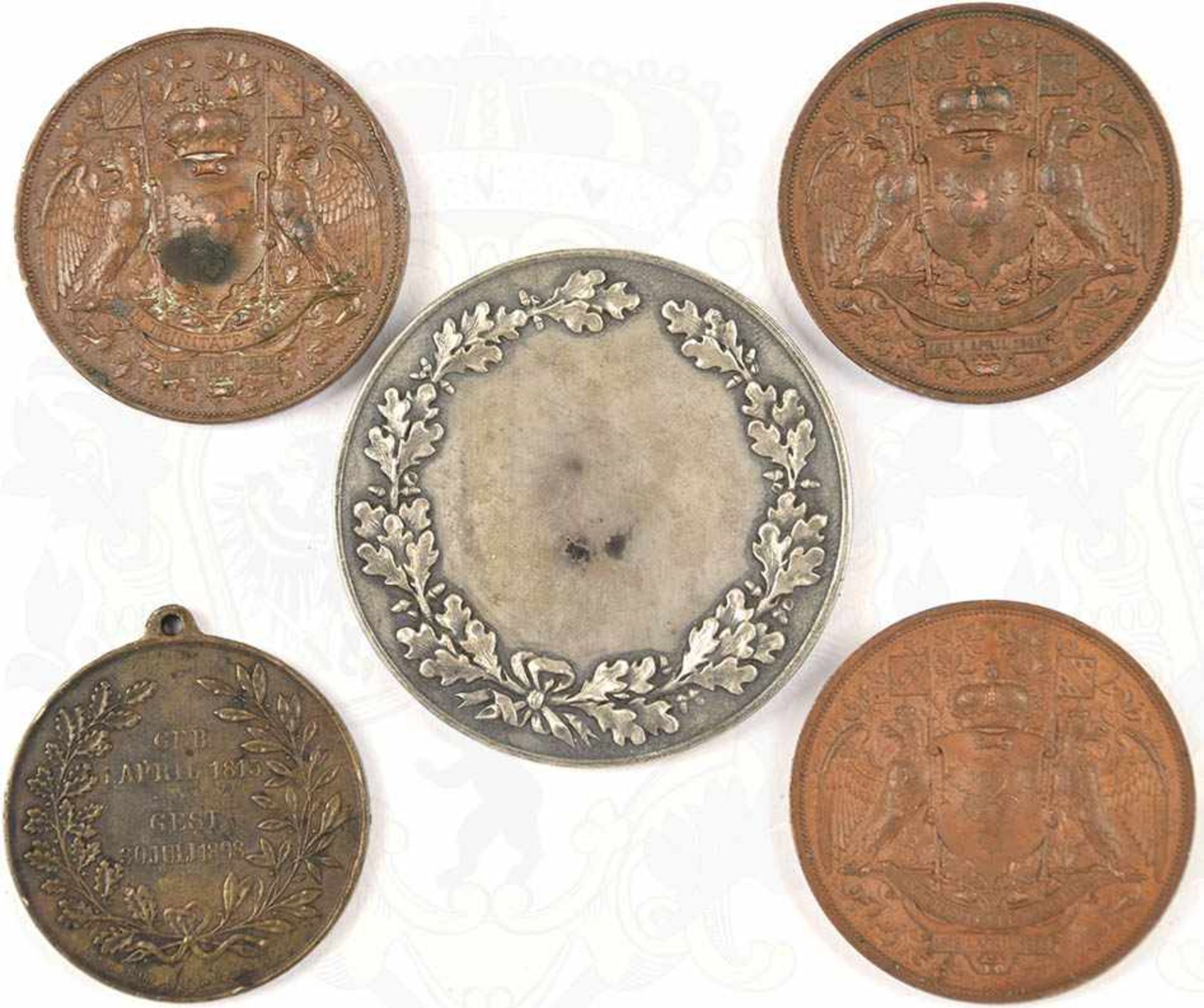 5 MEDAILLEN, 4x Bronze, Fürst Bismarck, Gedenkmedaille z. Tode 1898, tragbar, sonst 3x z. 50jähr. - Bild 2 aus 2