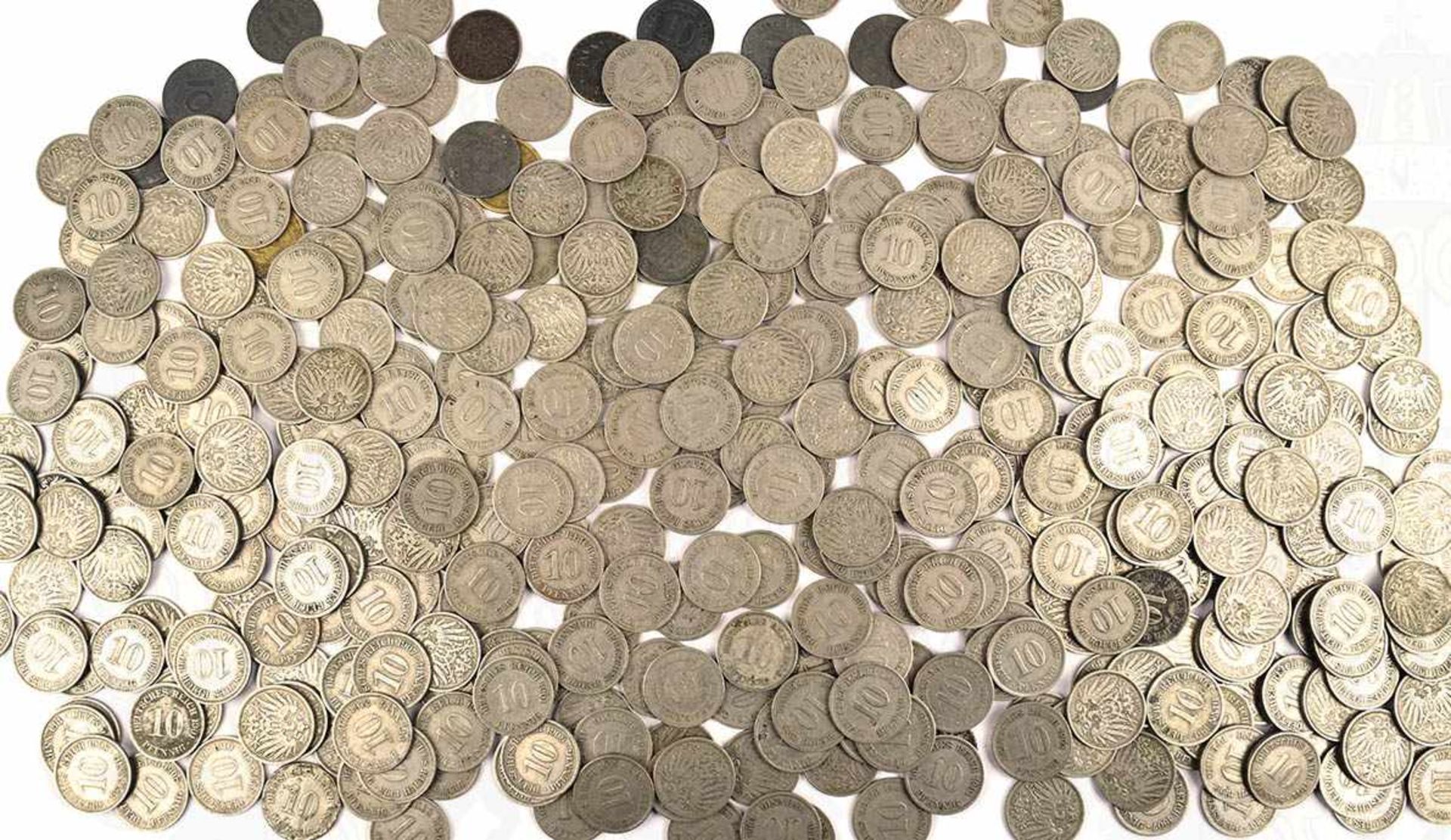 SAMMLUNG 10-PFENNIG MÜNZEN, ca. 400 Stück, 1875-1918, meist nach 1900, dazu einige Münzen 1919-25,
