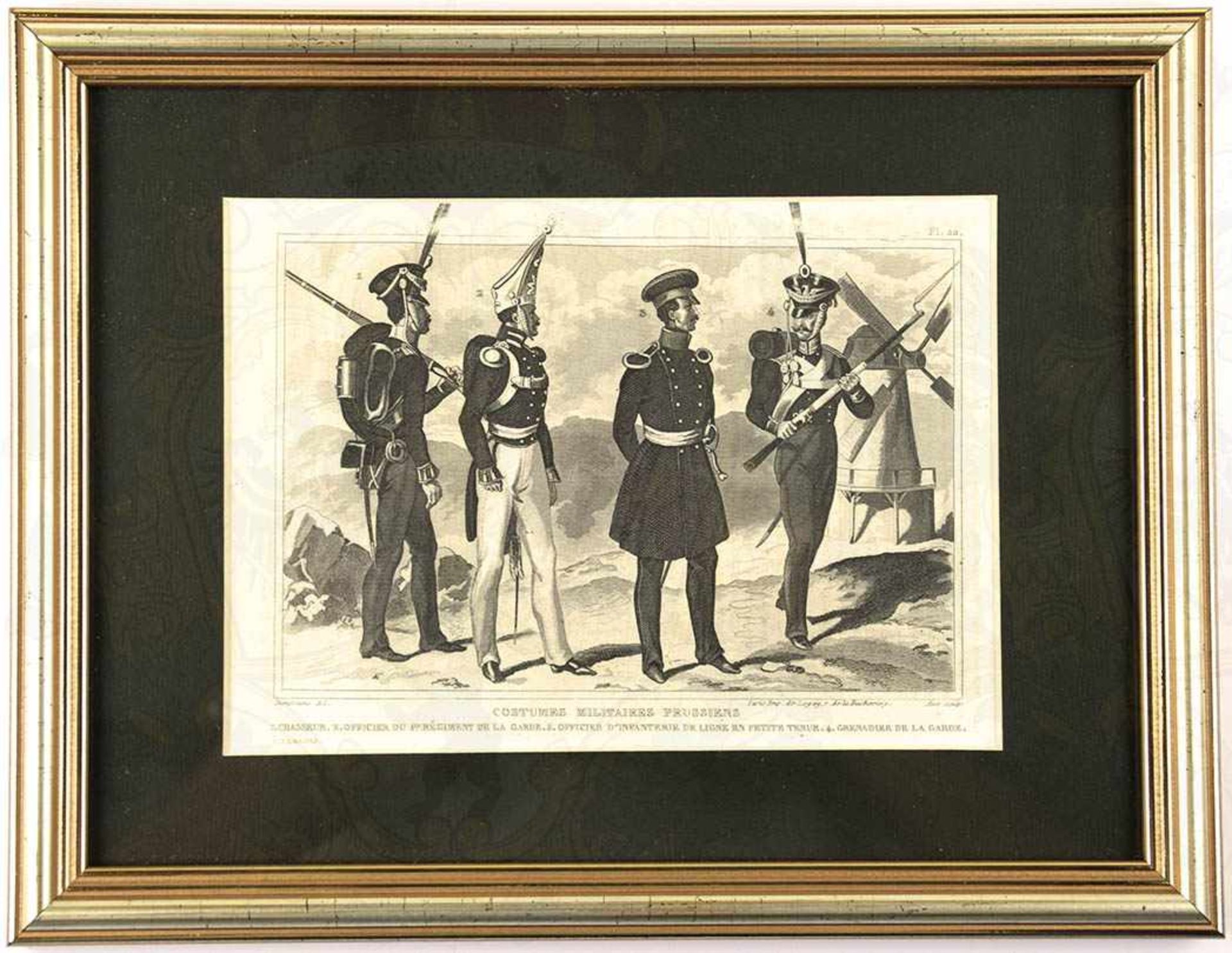 STICH, Uniform d. preuß. Infanterie, Paris um 1830, 16x10 cm, neuzeitl. gerahmt