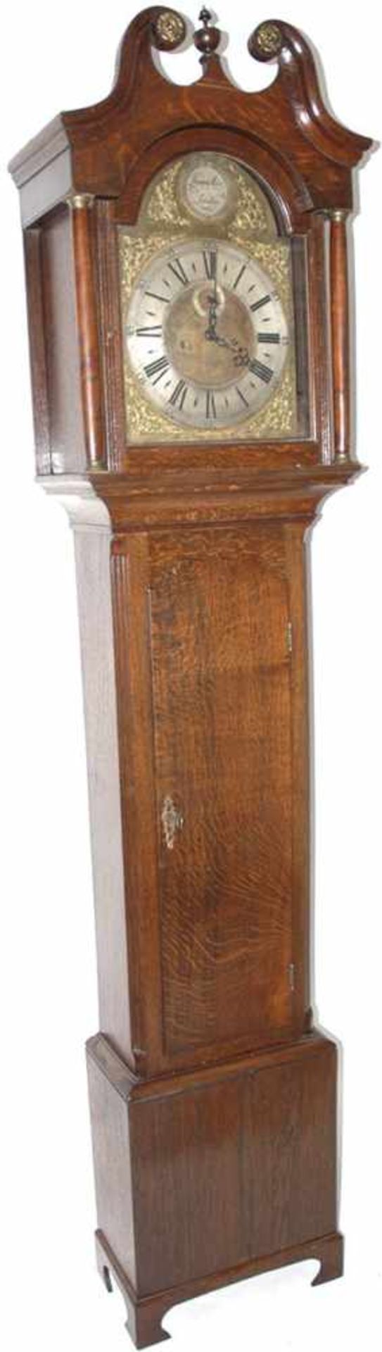 STANDUHR, England, etw. Mitte 19. Jhd., klassizistische Stil-Elemente, braunes, gemasertes Holz,