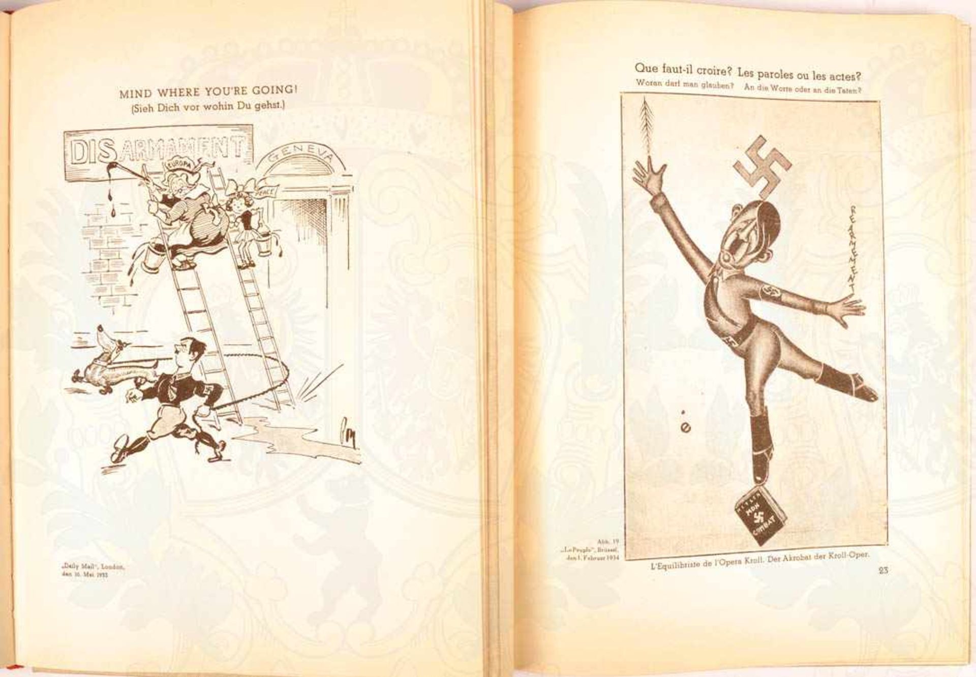 2 TITEL KARIKATUREN, „Hitler in der Karikatur der Welt/Tat gegen Tinte“; „Tat gegen Tinte - Hitler - Bild 2 aus 2