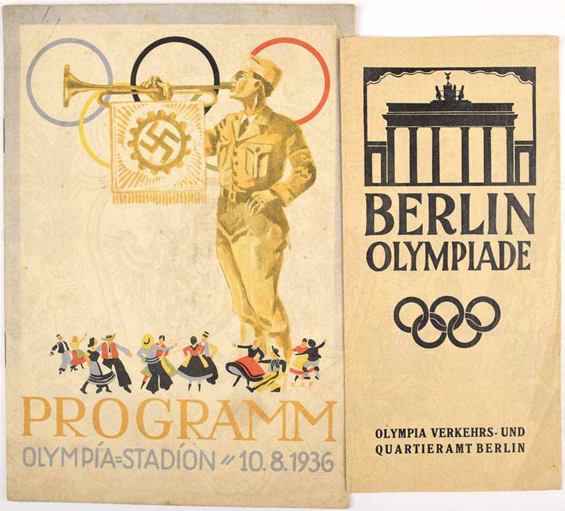 PROGRAMM OLYMPIA-STADION 10. 8. 1936, 16 S., mehrsprachig, Karton m. farb. Titelbild, Umschlag