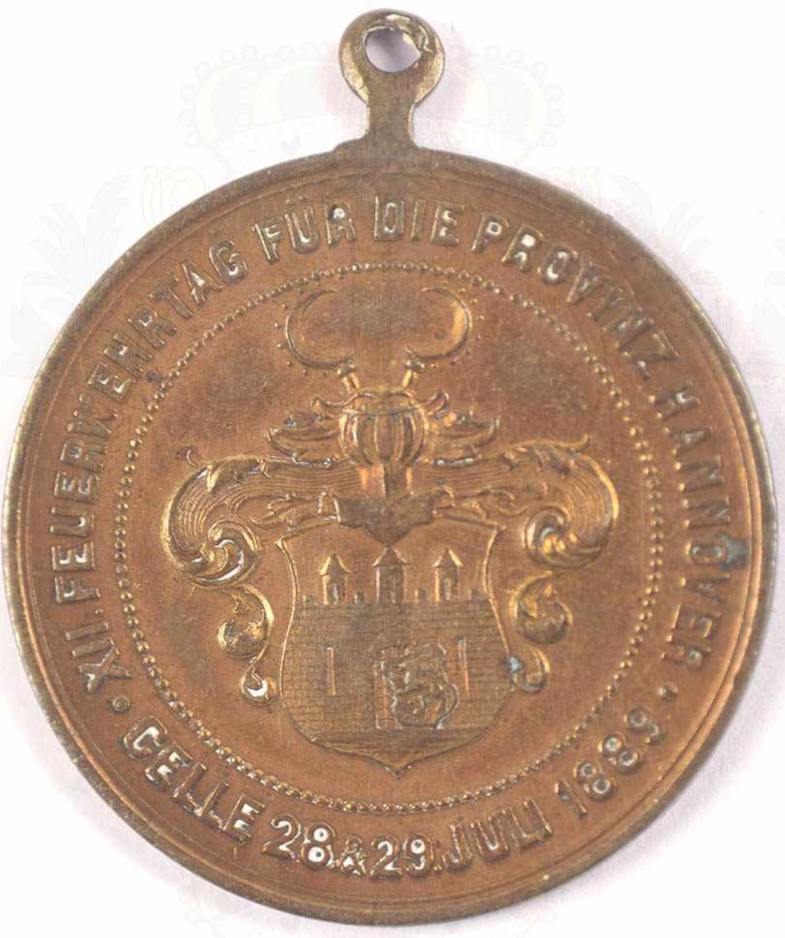 MEDAILLE XII. FEUERWEHRTAG CELLE 1889, Provinz Hannover, Bronze, Ring u. Band fehlen - Bild 2 aus 2