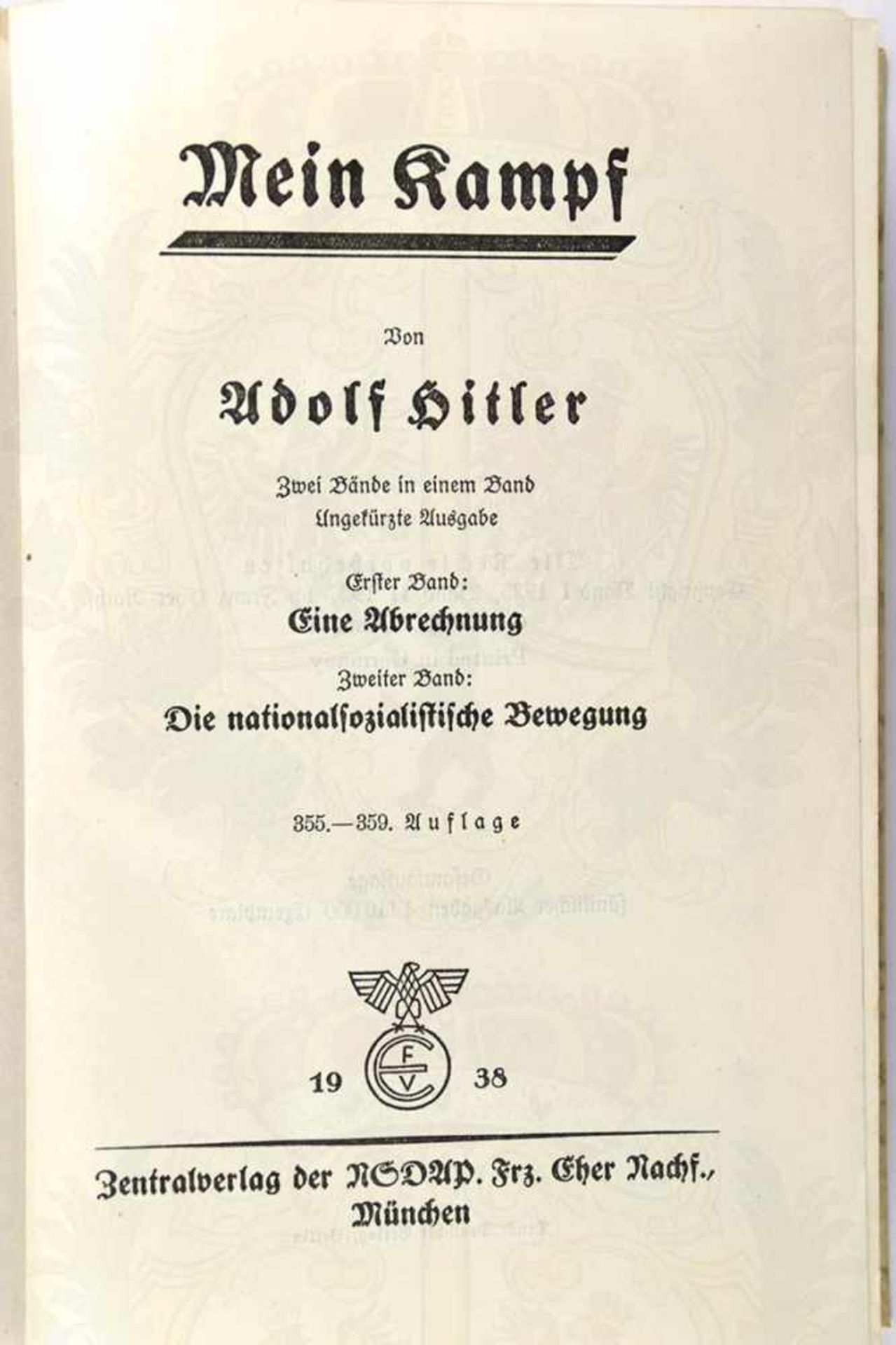 MEIN KAMPF, Adolf Hitler, Hochzeitsausgabe, Eher Verlag, 1938, Porträtbild, 781 S., goldgepr. - Bild 4 aus 4