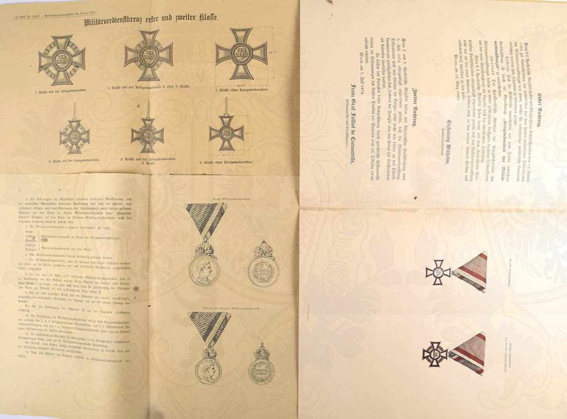 2 STATUTENHEFTE, Österreichisches Militärverdienstkreuz, 1849, 3 Nachträge 1860, 1874 u. 1914, 1 Tf.