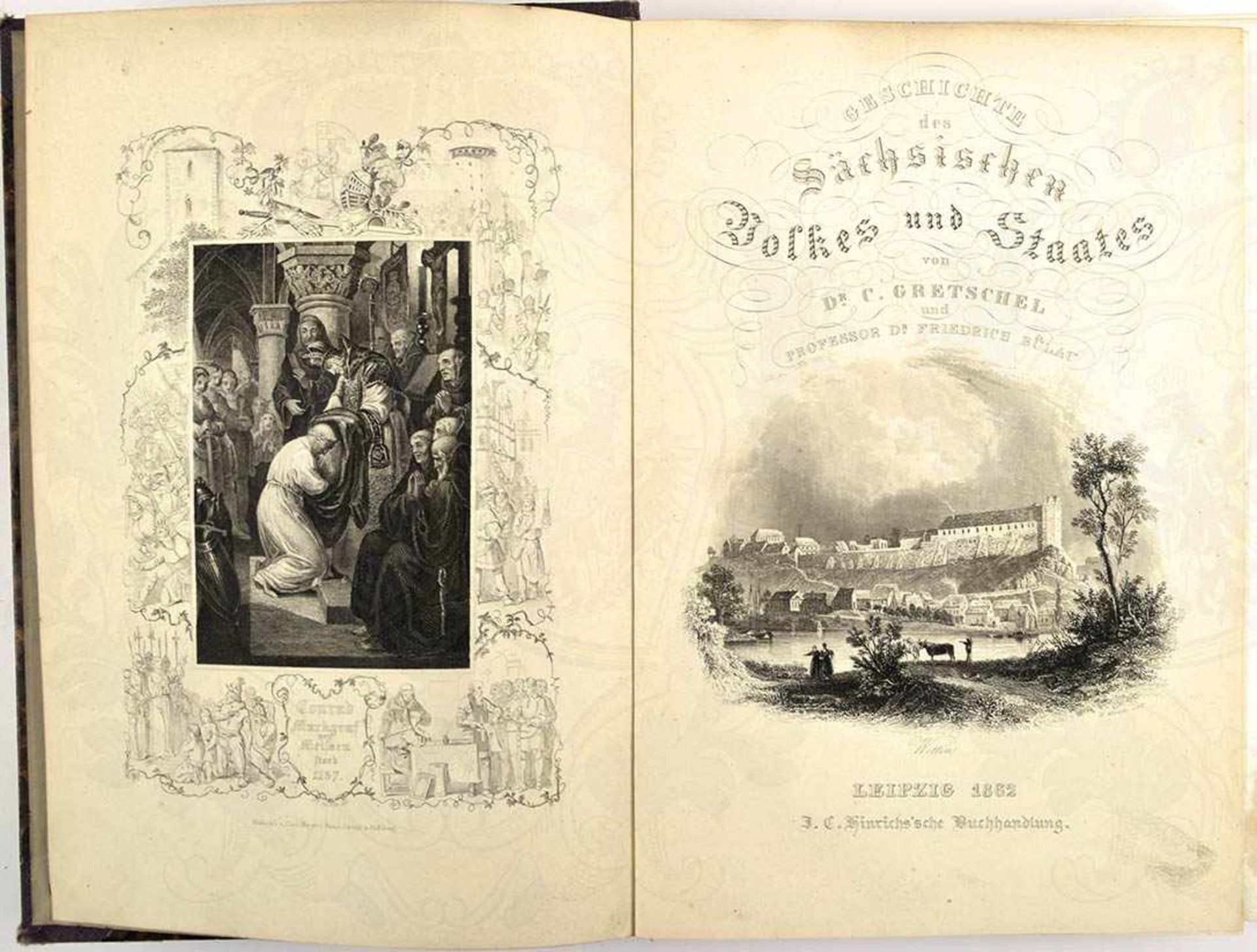 GESCHICHTE DES SÄCHSISCHEN VOLKES UND STAATES, Band 1 von 3, C. Gretschel, Leipzig 1862, 634 S.,
