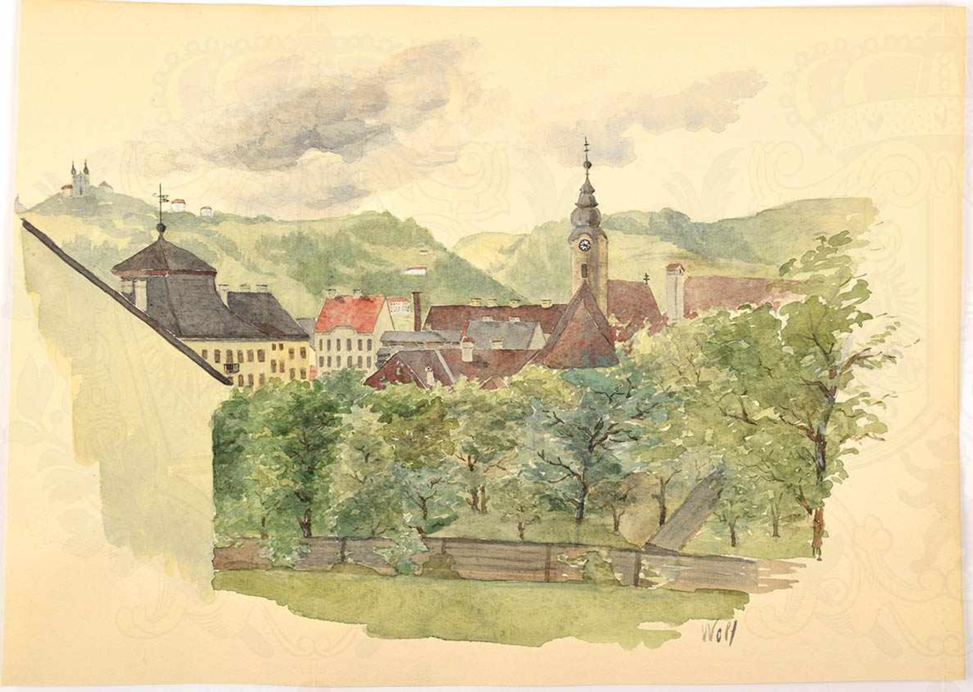 AQUARELL VON ADOLF HITLER, „St. Magdalenen bei Linz“, nördlicher Stadtteil von Linz, an der Donau - Bild 5 aus 6