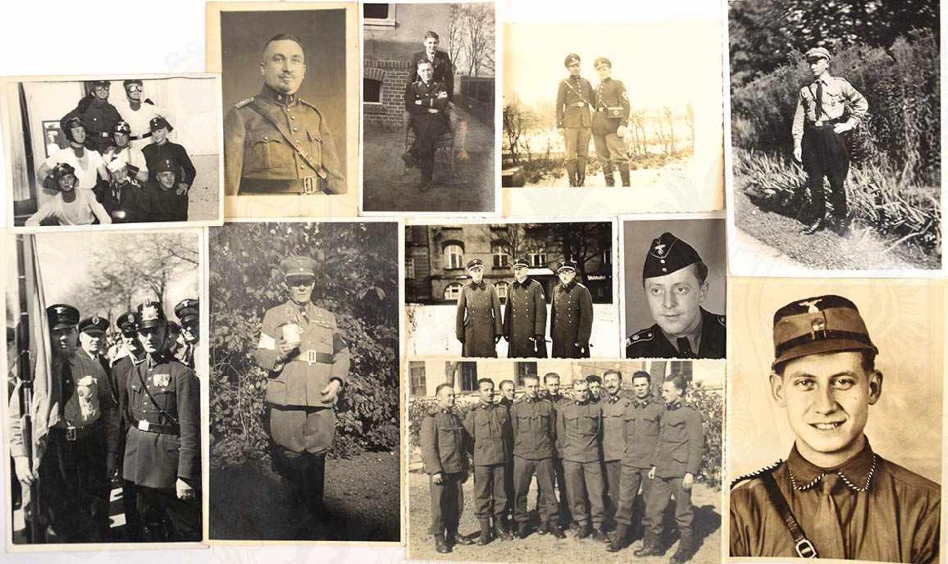 11 FOTOS, tls. AK, 1x Rottenführer m. Ärmelband „Adolf Hitler“; Gruppe Luftschutz-Fhr. m. Dolchen;