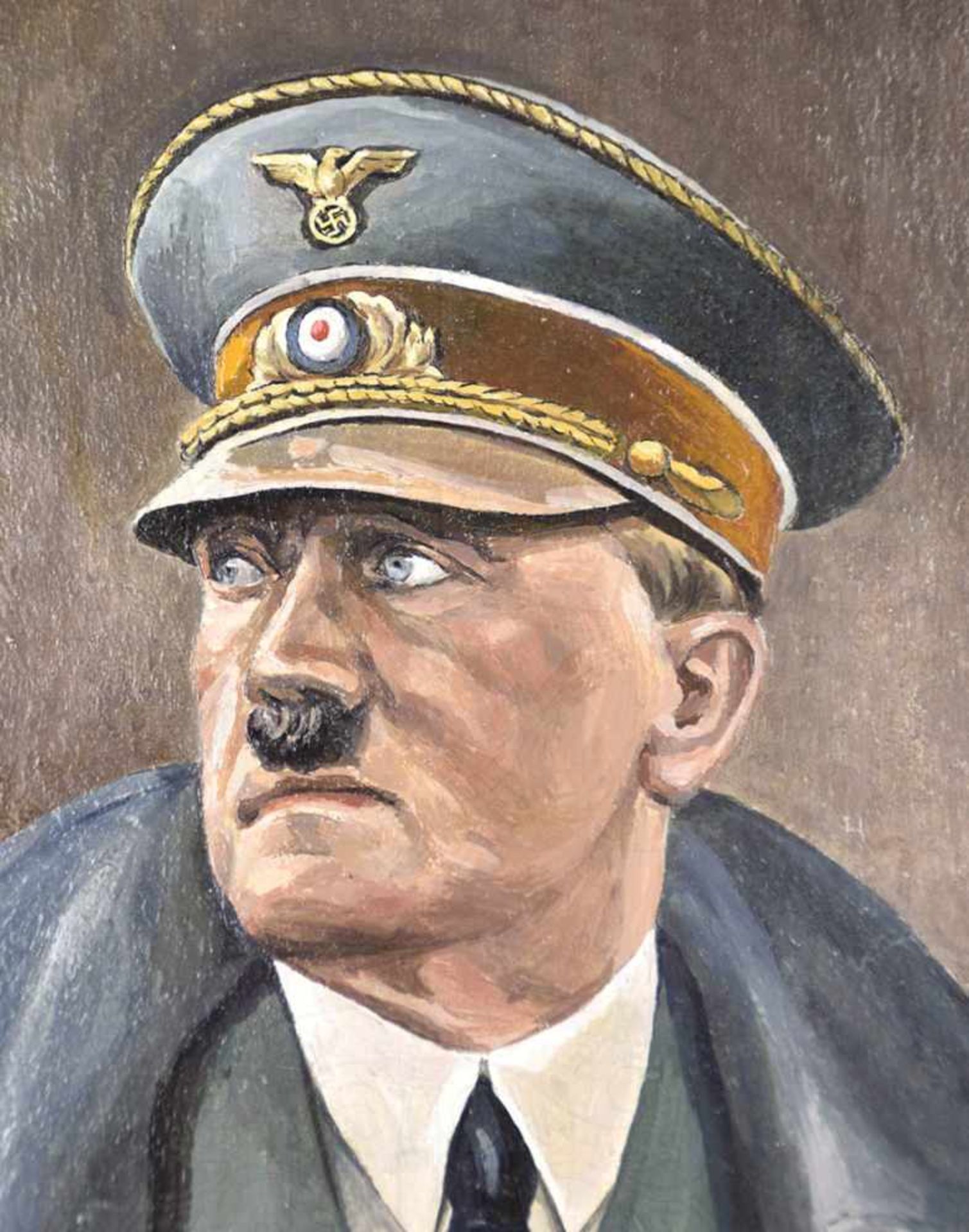 GEMÄLDE ADOLF HITLER, Portrait in Uniform, Mantel u. Schirmmütze, laut Angabe des Einlieferers aus - Bild 3 aus 4