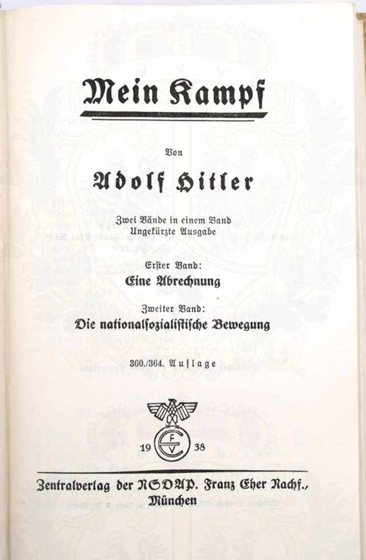MEIN KAMPF, Adolf Hitler, Hochzeitsausgabe, 360. Tsd., Eher Verlag, München 1938, 781 S., - Bild 4 aus 4