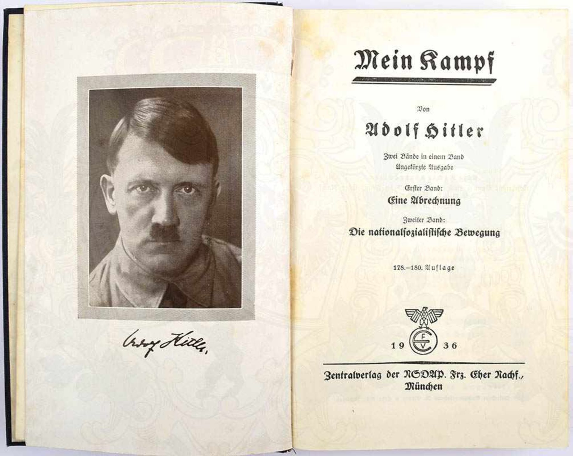 MEIN KAMPF, Adolf Hitler, Volksausgabe, Eher-Verlag, 178.-180. Tsd., München 1936, 781 S., 1 - Bild 2 aus 2