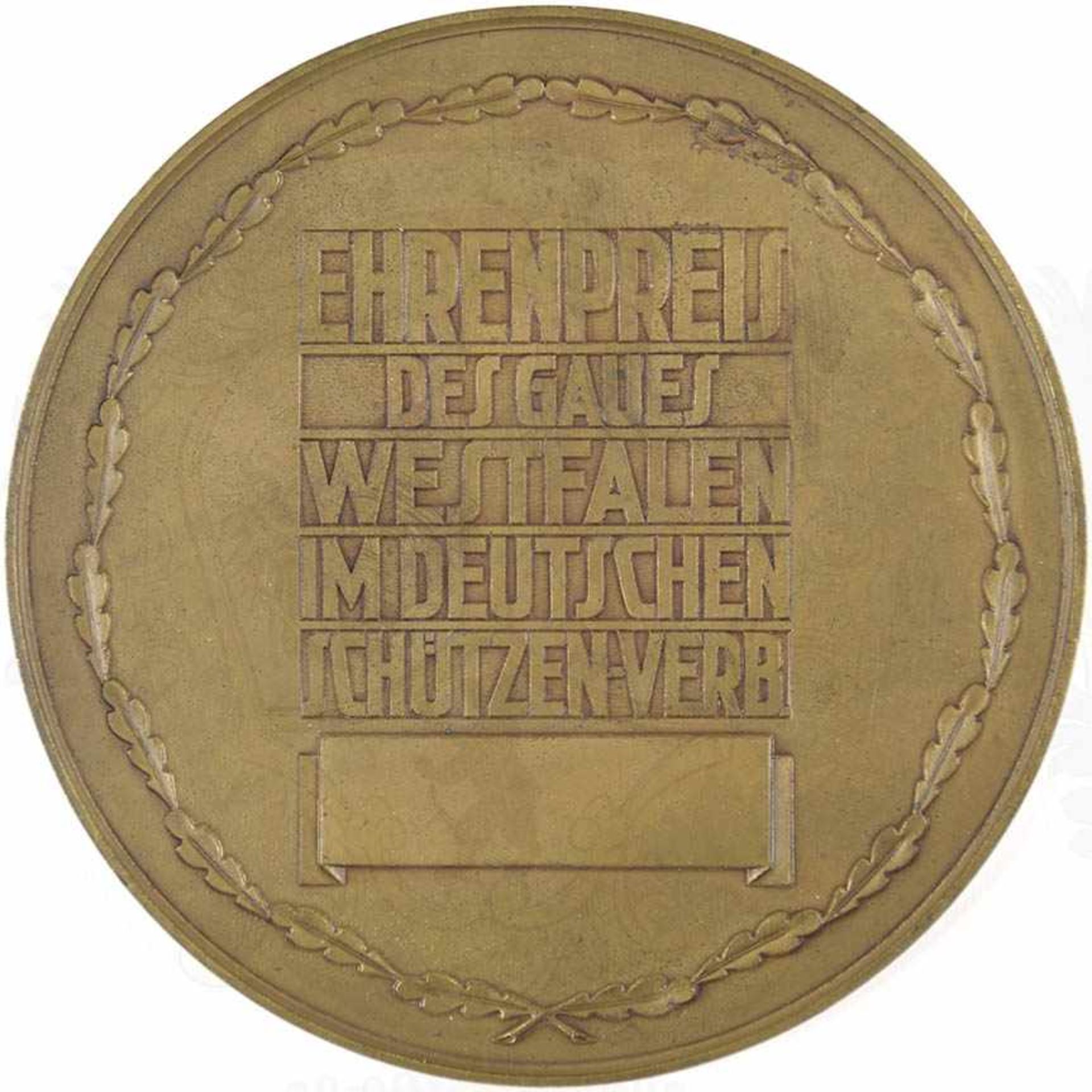 SIEGERPLAKETTE, Bronze, erhaben geprägt m. Westfalenroß, NSRL-Hoheitsadler, 2 EL- Zweigen u. - Bild 2 aus 2