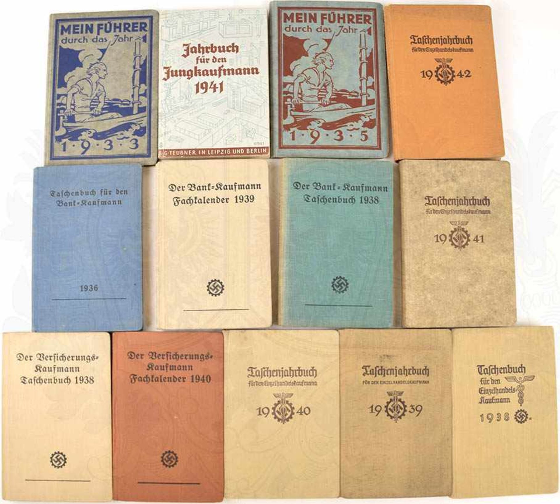 KONVOLUT KALENDER: „Mein Führer durch das Jahr“ 1933 u. -35; „Bank-Kaufmann Taschenbuch“ 1936 u. -