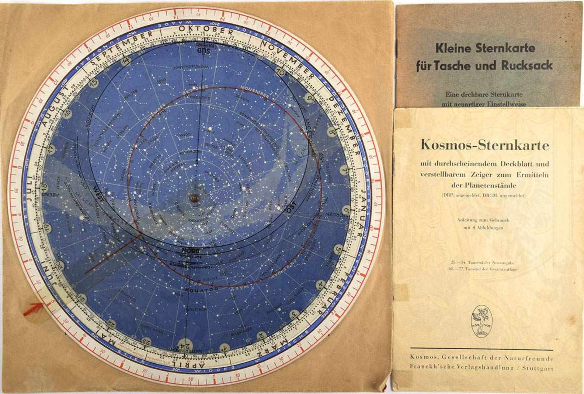 KOSMOS-STERNKARTE, mit transparentem Deckblatt und drehbarem Planetenzeiger, Ø 27 cm, 16-seitiges