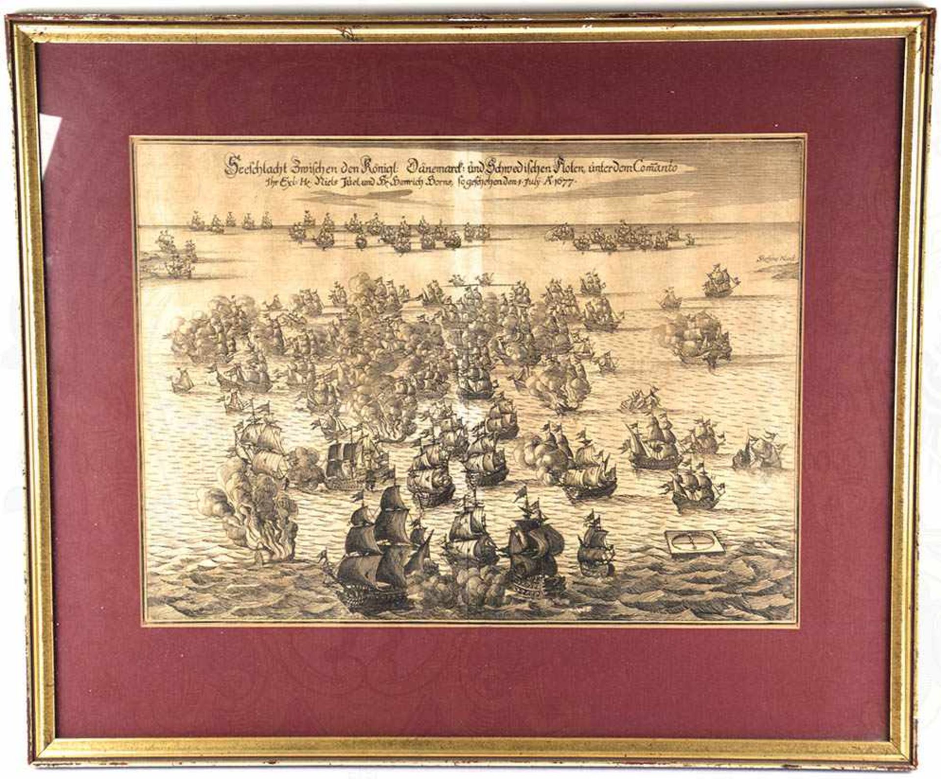 KUPFERSTICH SEESCHLACHT IN DER KÖGEBUCHT 1677, entscheidender Sieg der dän. Flotte unter Adm.